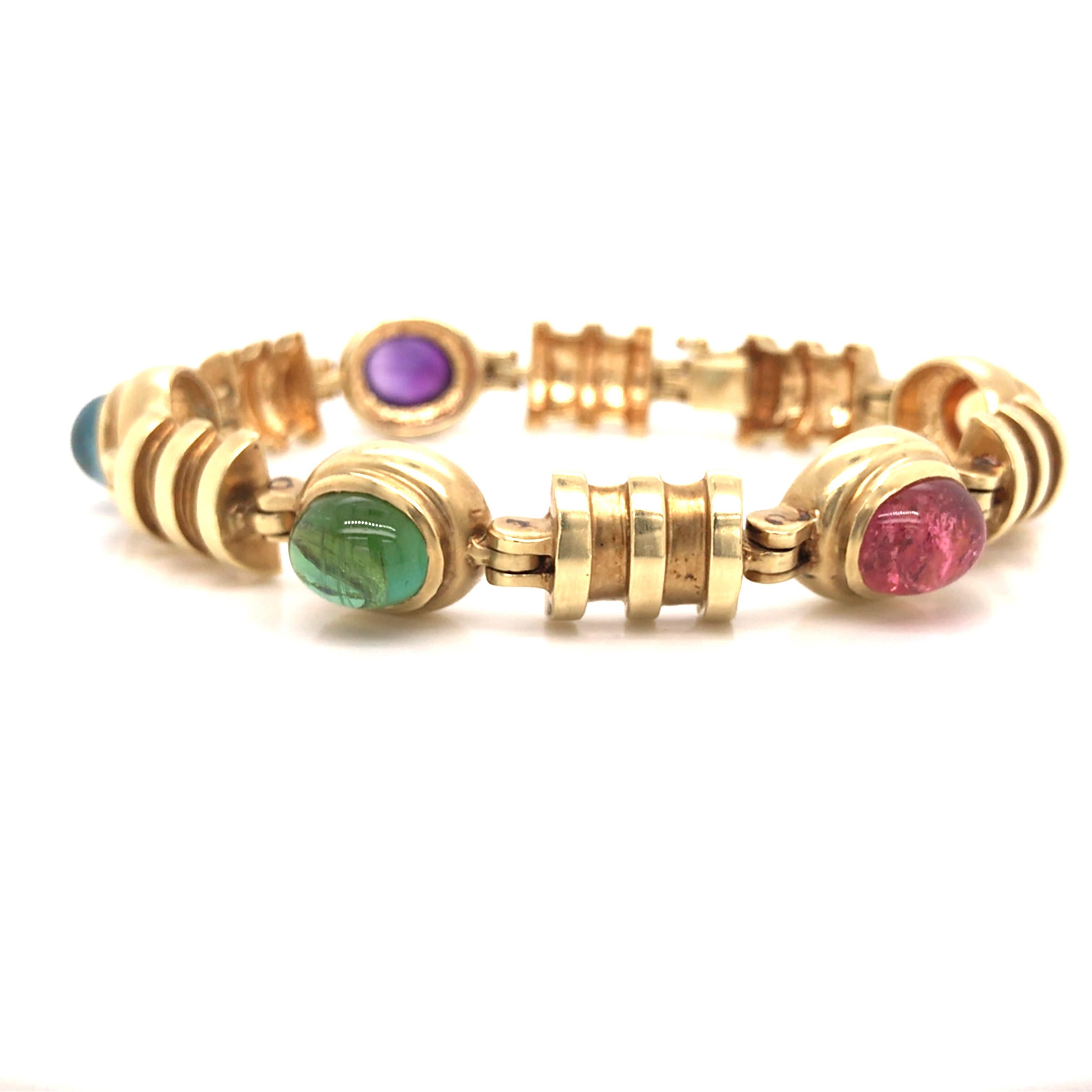 14K Turmalin Topas Citrin Armband Gelbgold (Rundschliff)