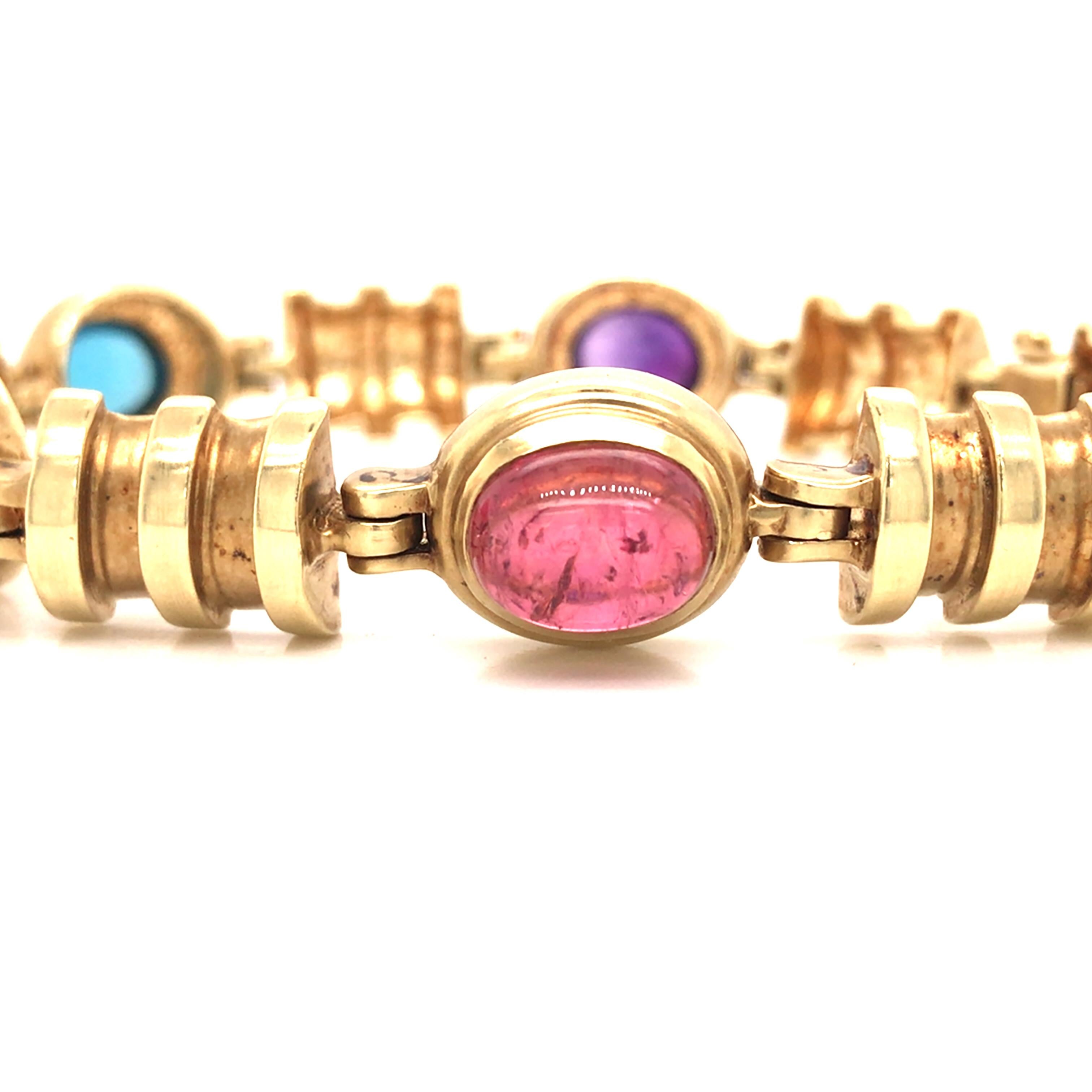 14K Turmalin Topas Citrin Armband Gelbgold im Zustand „Gut“ in Boca Raton, FL