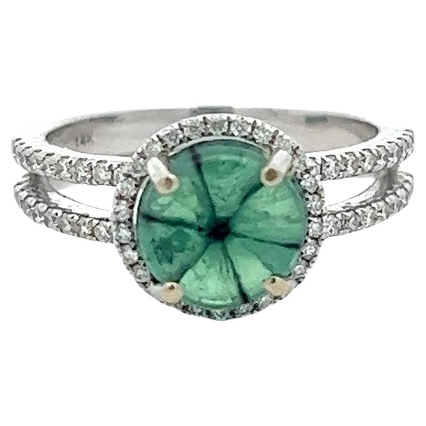 14k Trapiche Emerald Diamond Ring