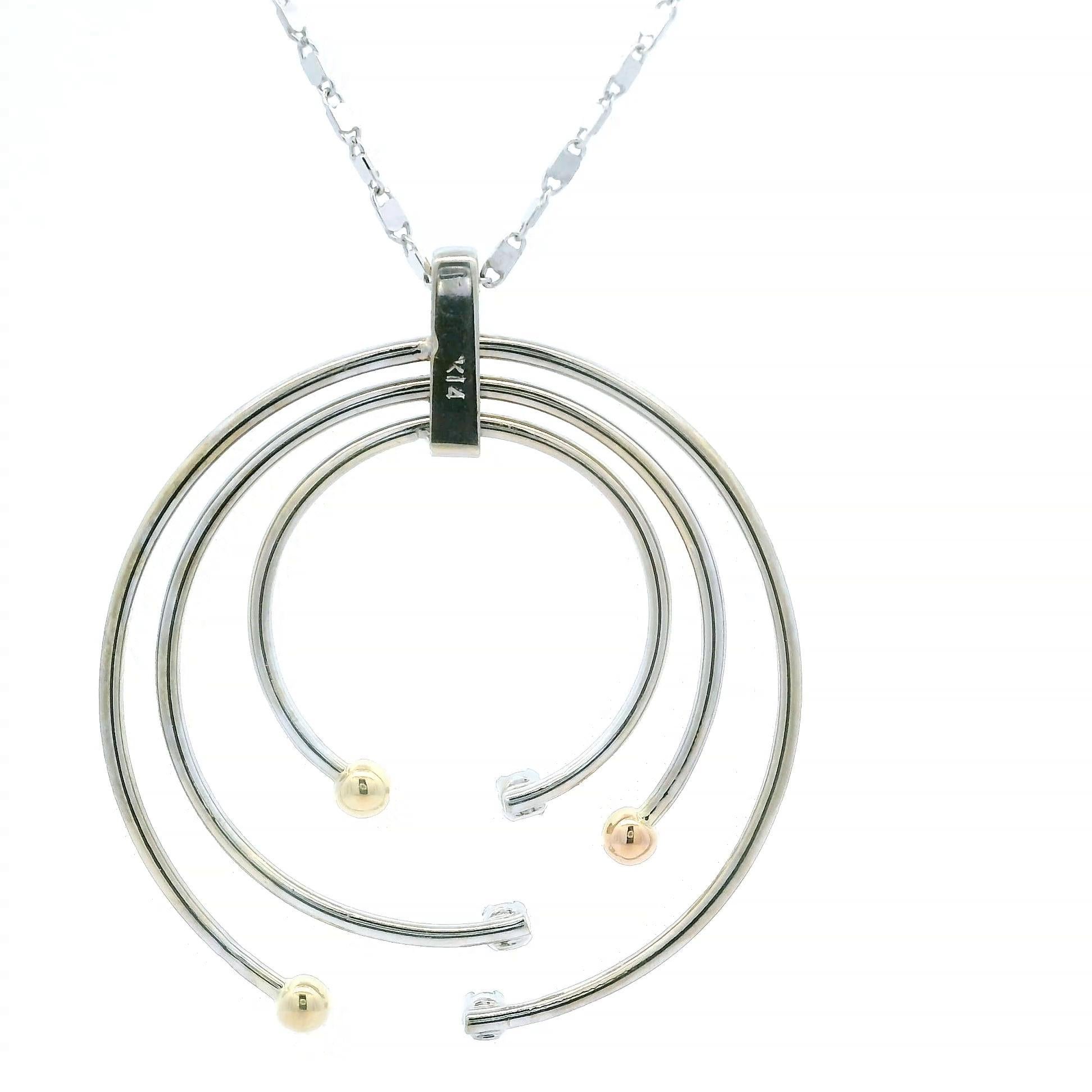--Stone(s):--
(6) Natural Genuine Diamonds - Round Brilliant Cut - Prong & Pave Set - VS2-SI2 Clarity - G/H Color
Total Carat Weight: 0.20 (approx.)

Material: Solid 14K White Gold w/ Rose & Yellow Gold Accents
Weight: 7.02 Grams
Chain Type: 1mm