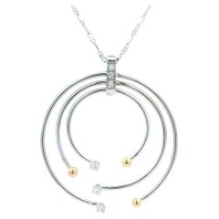 14k Tri Color 0.20ctw Diamond Concentric Artistic Circles Pendant on Fancy Link