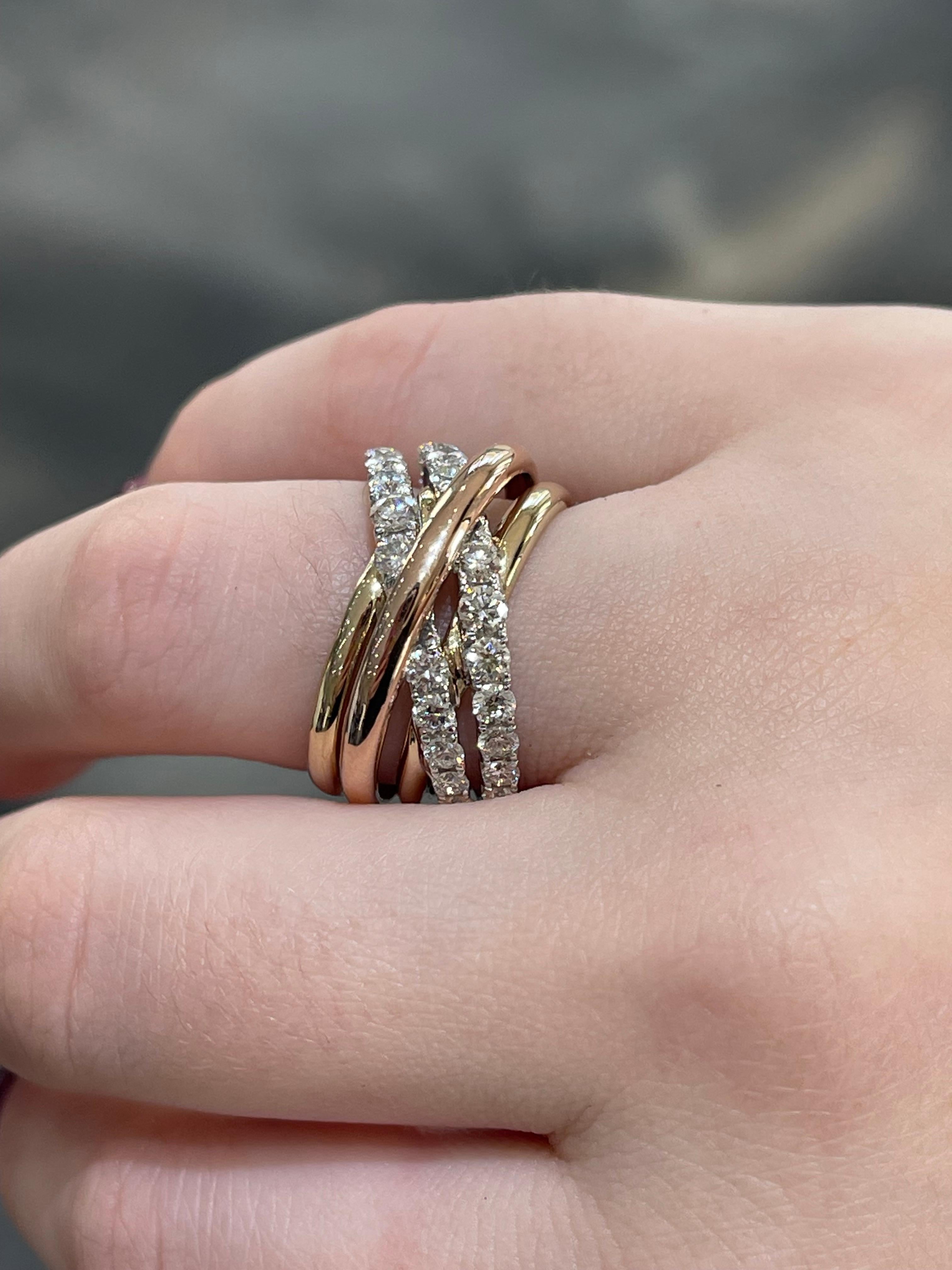 Women's 14K Tri-Color 1.45 CTW Diamond Fashion Ring For Sale