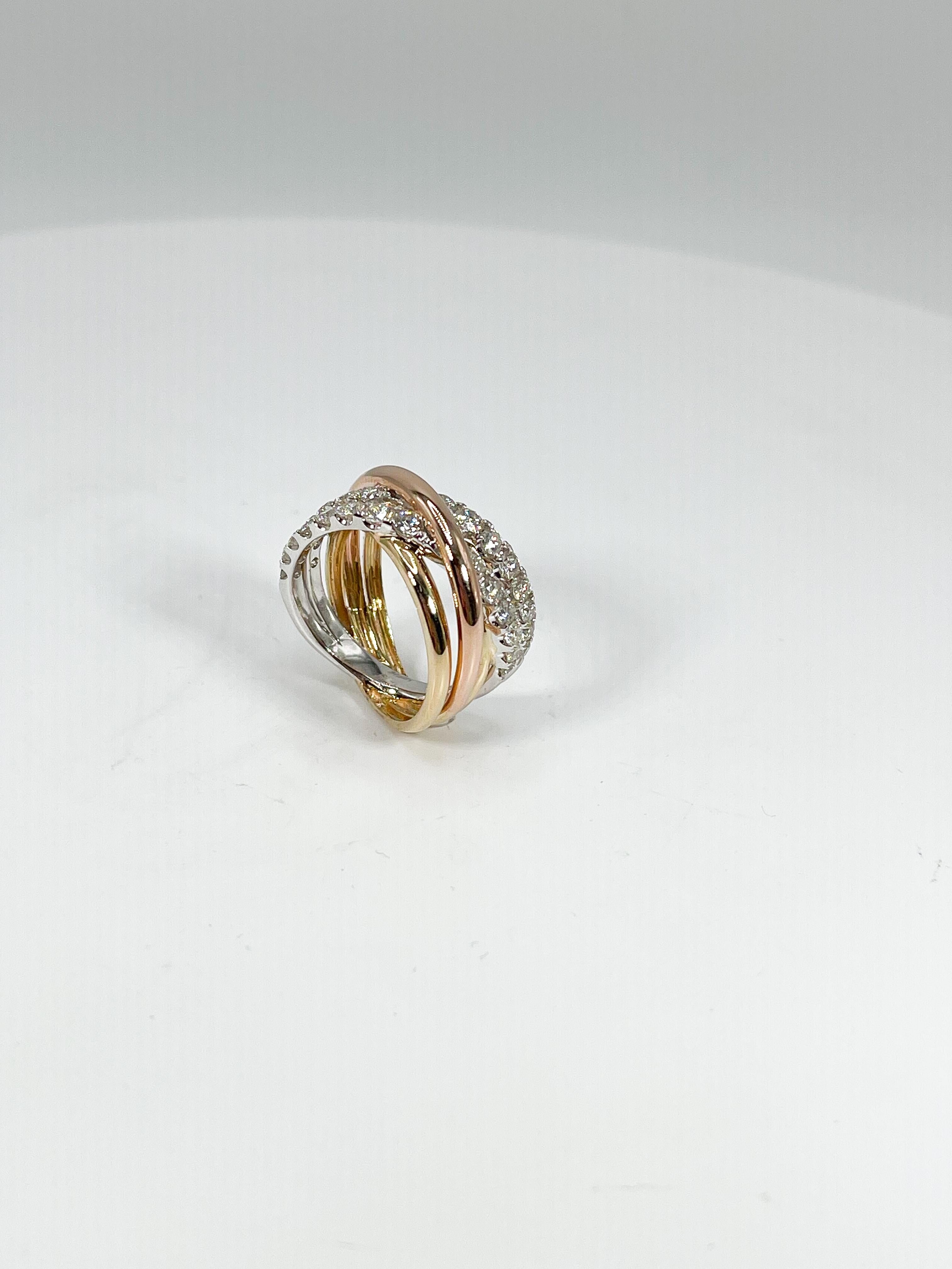 14K Tri-Color 1.45 CTW Diamond Fashion Ring In New Condition For Sale In Stuart, FL