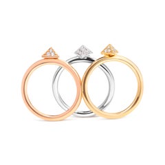 14K Tri Color Gold 1/3 Cttw Diamond Pyramid Stackable Band Ring Set