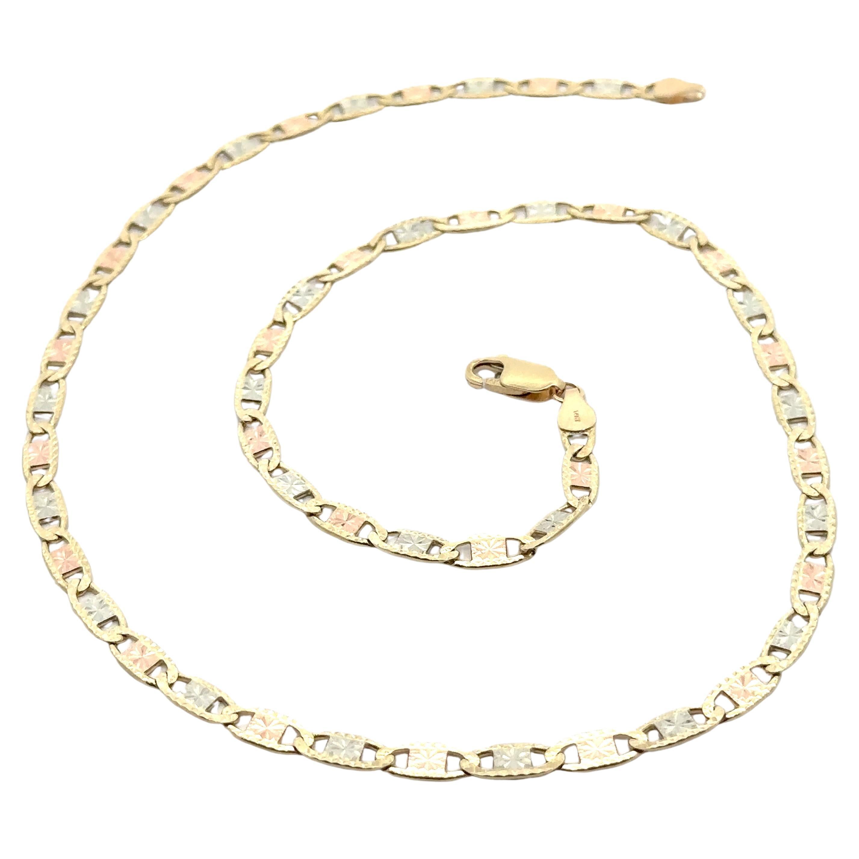 Collana a tre colori in oro 14k da 20" con taglio a diamante piatto e testurizzato A Link Marin
