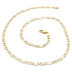 14k Tri Color Gold 20" Textured Diamond Cut Flat Mariner Link Chain Necklace