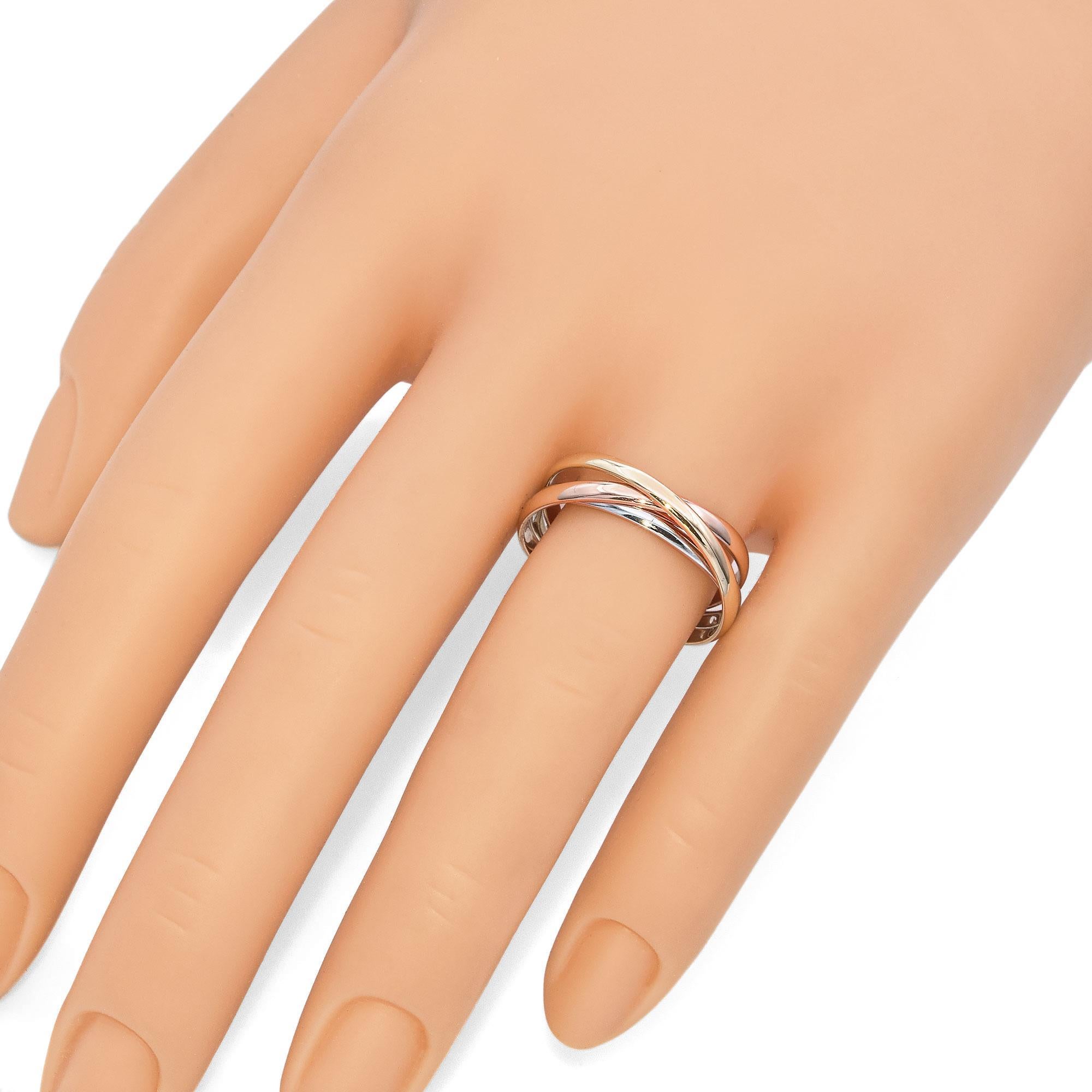 Moderno Anello a 3 fasce con incastro in oro 14k Tri Color in vendita