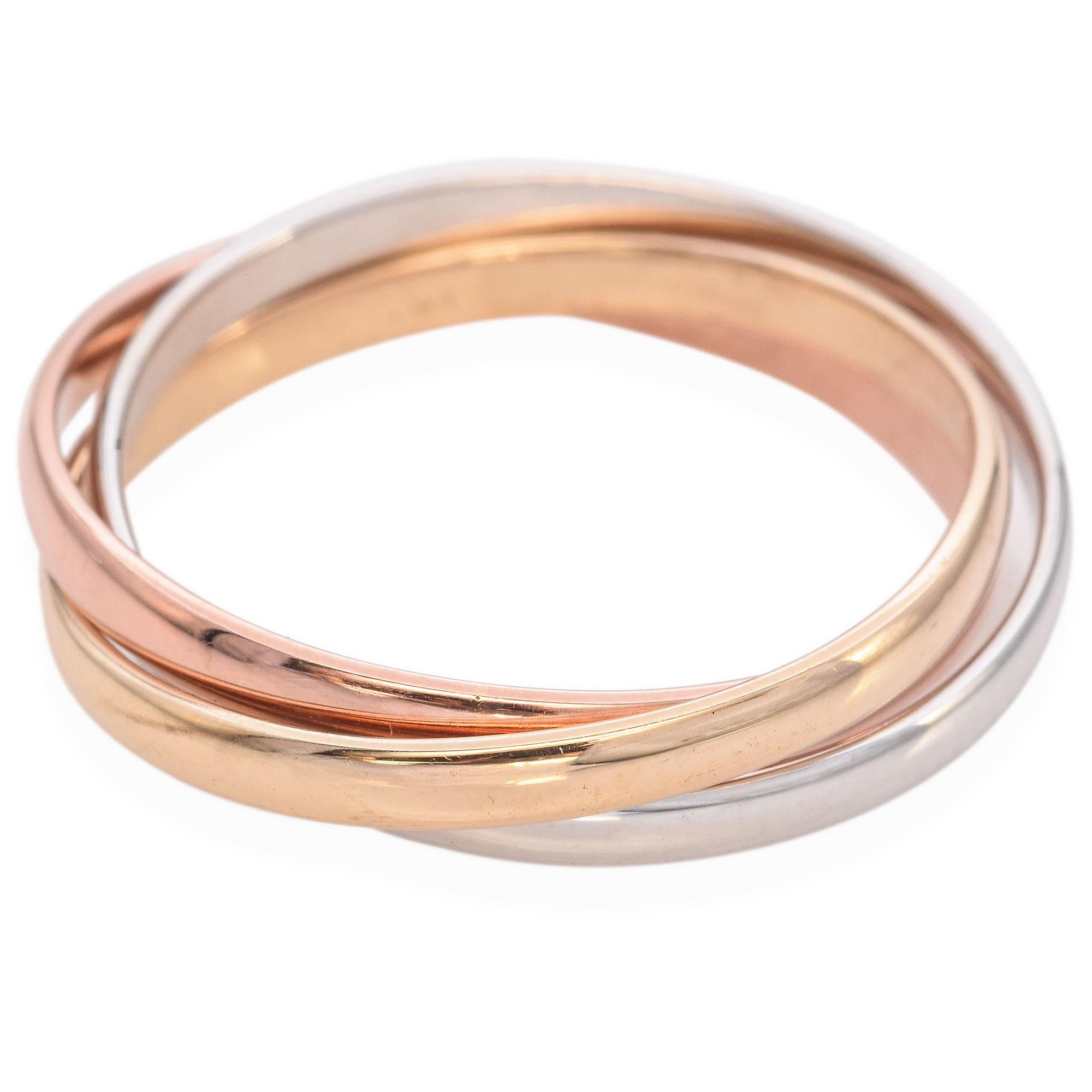 Anello a 3 fasce con incastro in oro 14k Tri Color In condizioni buone in vendita a New York, NY
