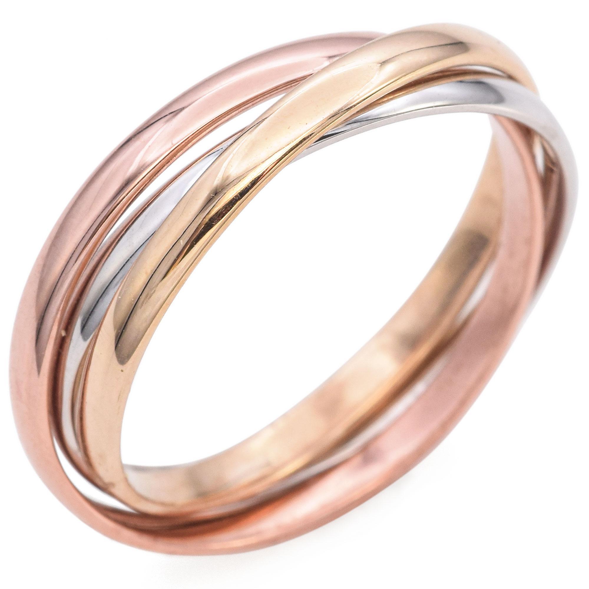 Donna Anello a 3 fasce con incastro in oro 14k Tri Color in vendita
