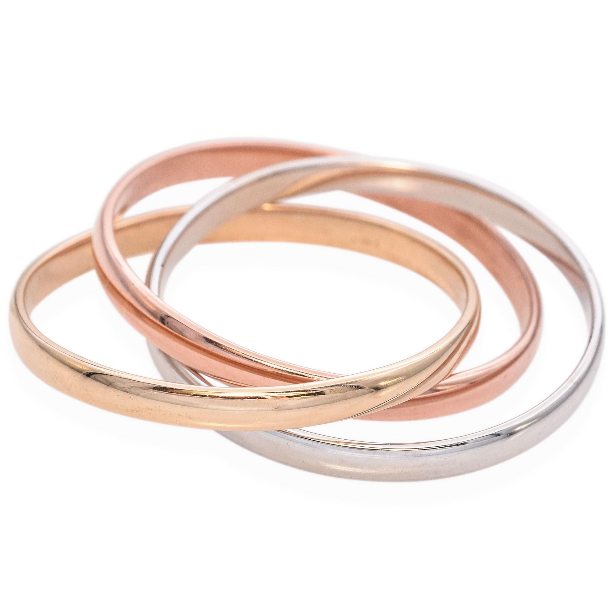 Anello a 3 fasce con incastro in oro 14k Tri Color in vendita 1