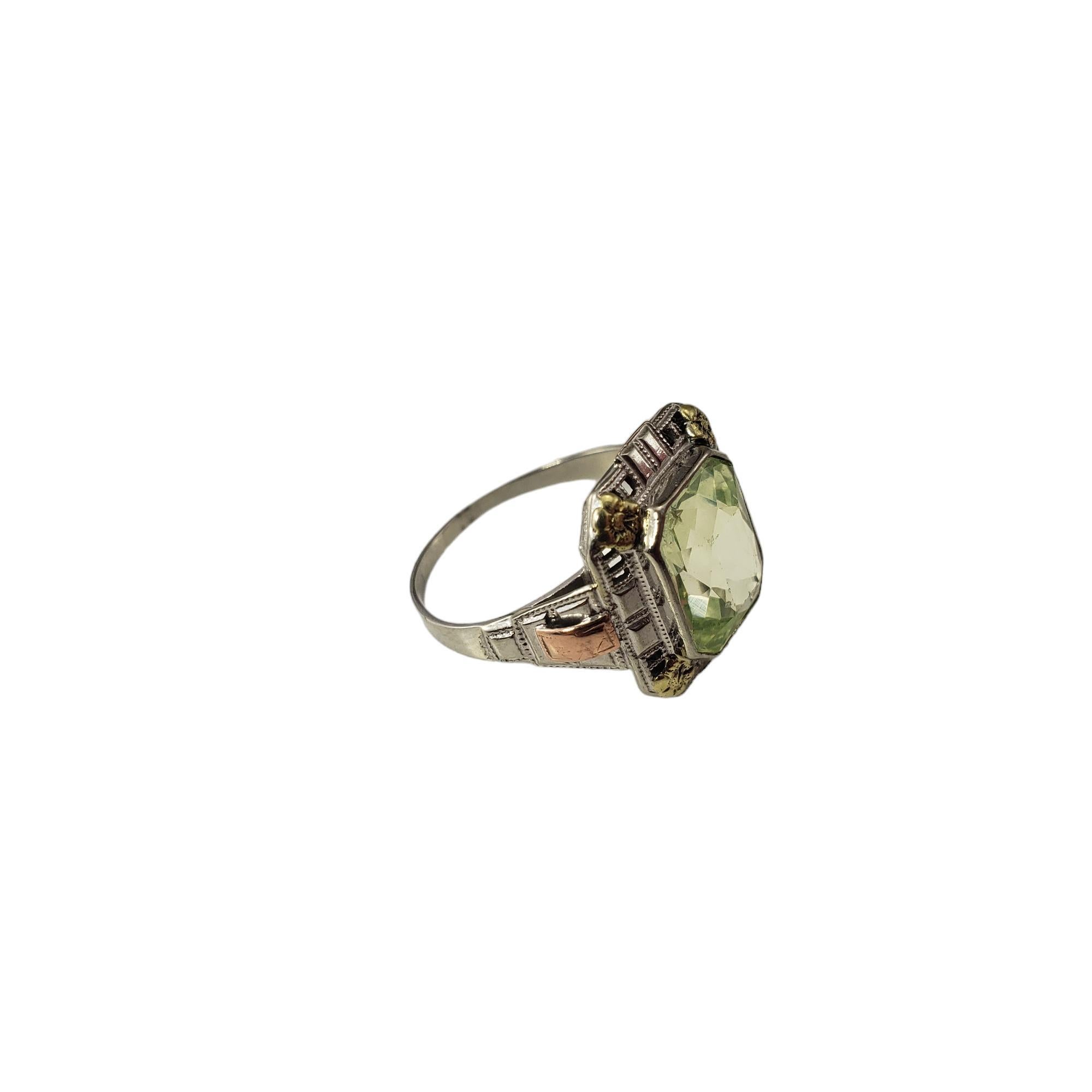 Women's 14K Tri Color Gold and Green Glass Stone Ring Size 6 #17203