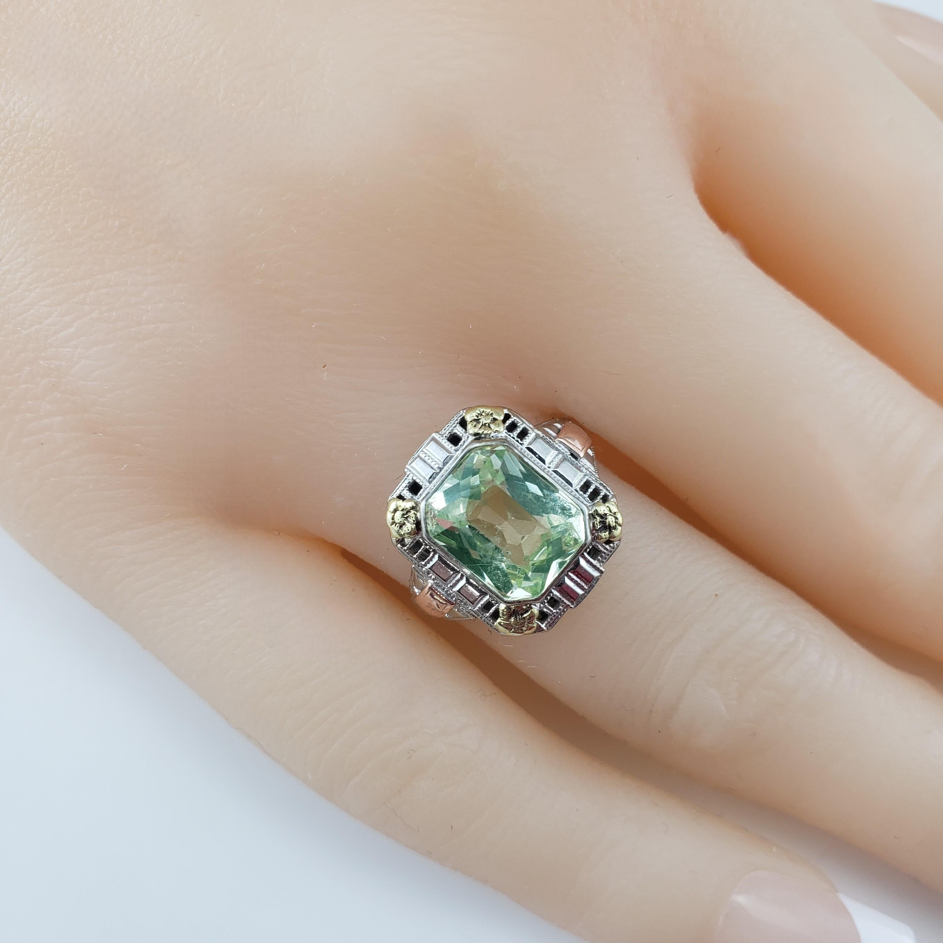 14K Tri Color Gold and Green Glass Stone Ring Size 6 #17203 2