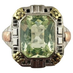 14K Tri Color Gold and Green Glass Stone Ring Size 6 #17203