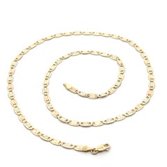 14k Tri Color Gold Flat Hand Etched Diamond Cut Mariner Link Chain Necklace