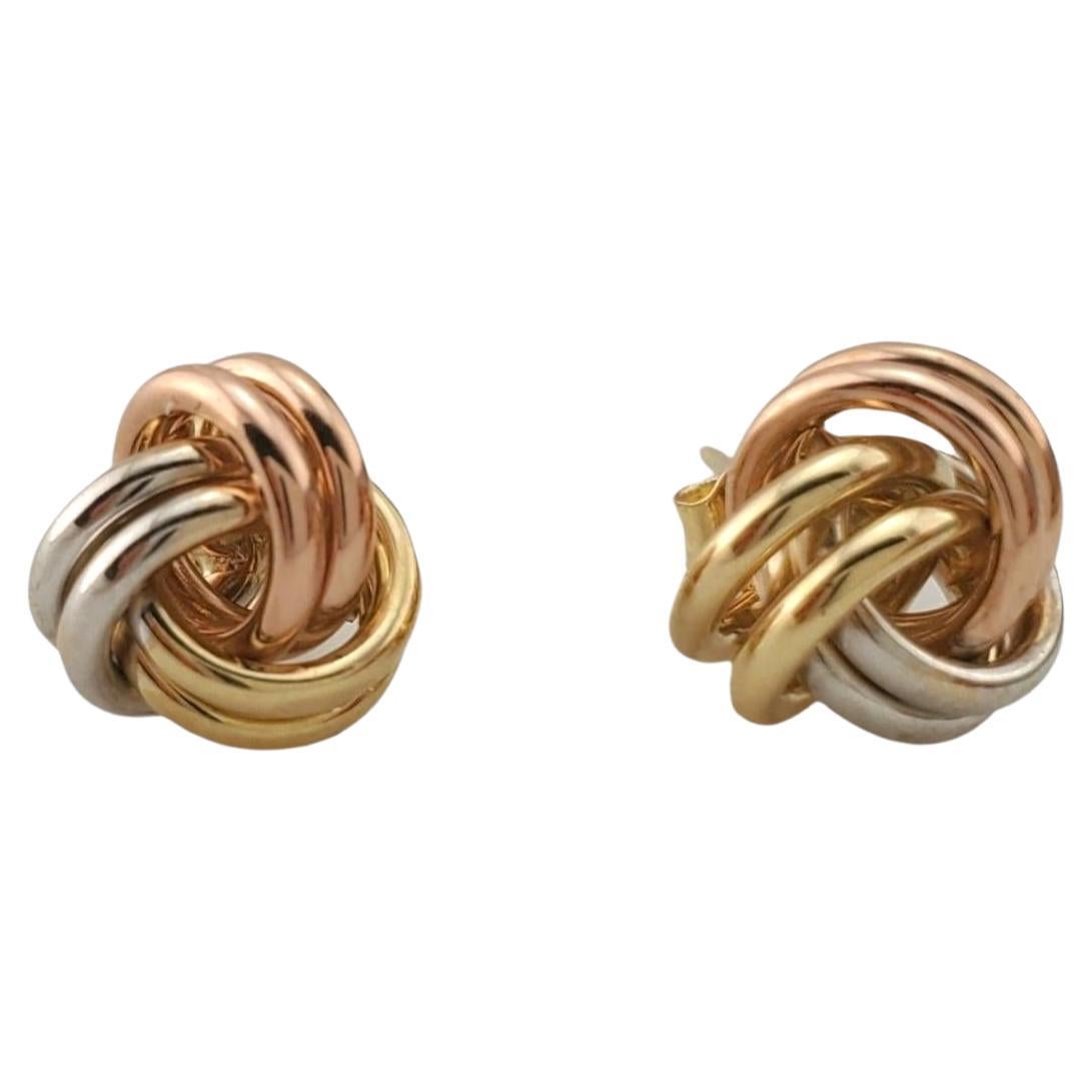 14K Tri Color Gold Knot Stud Earrings #17315 For Sale