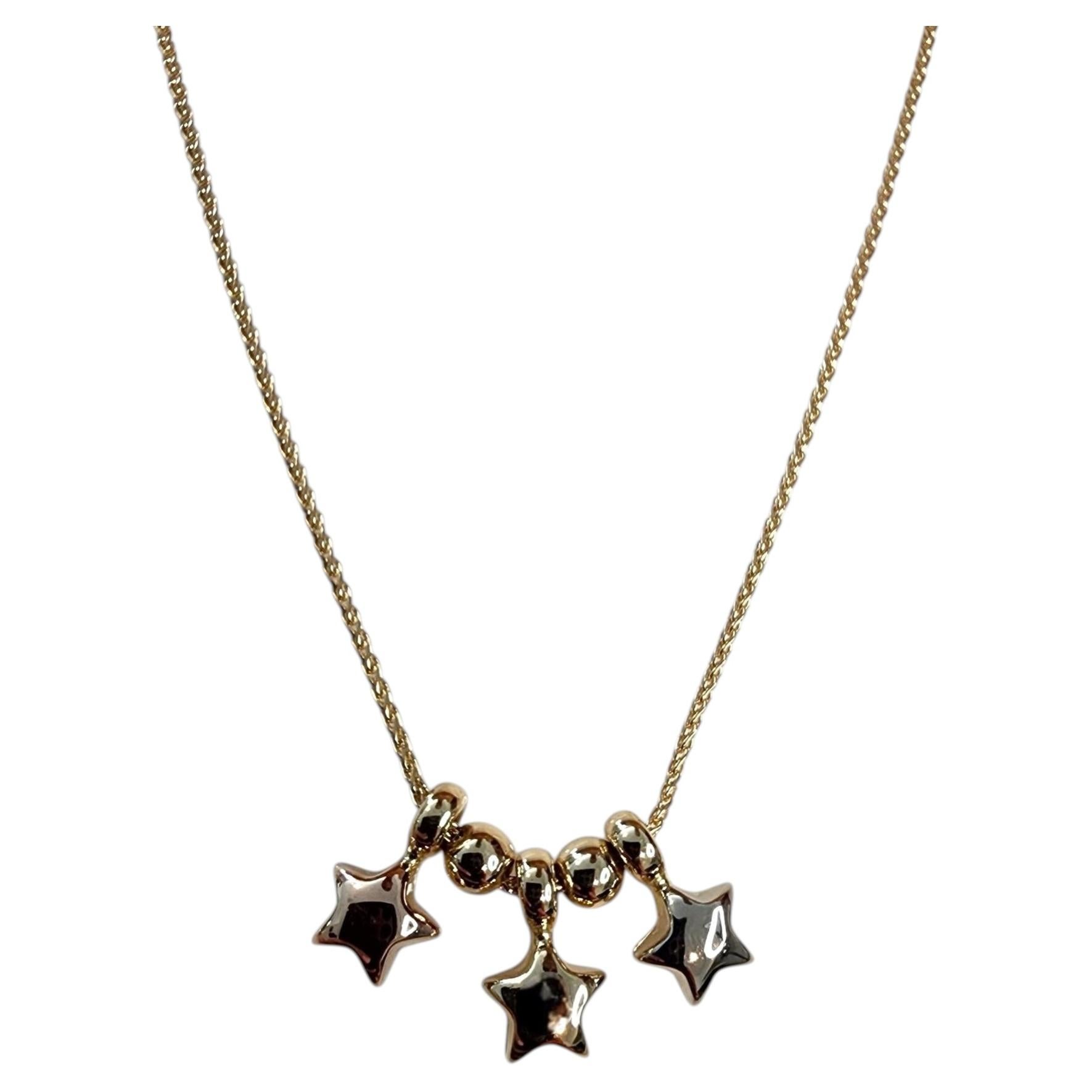 14K Tri-Color Gold Star Charms Necklace 16" #25216