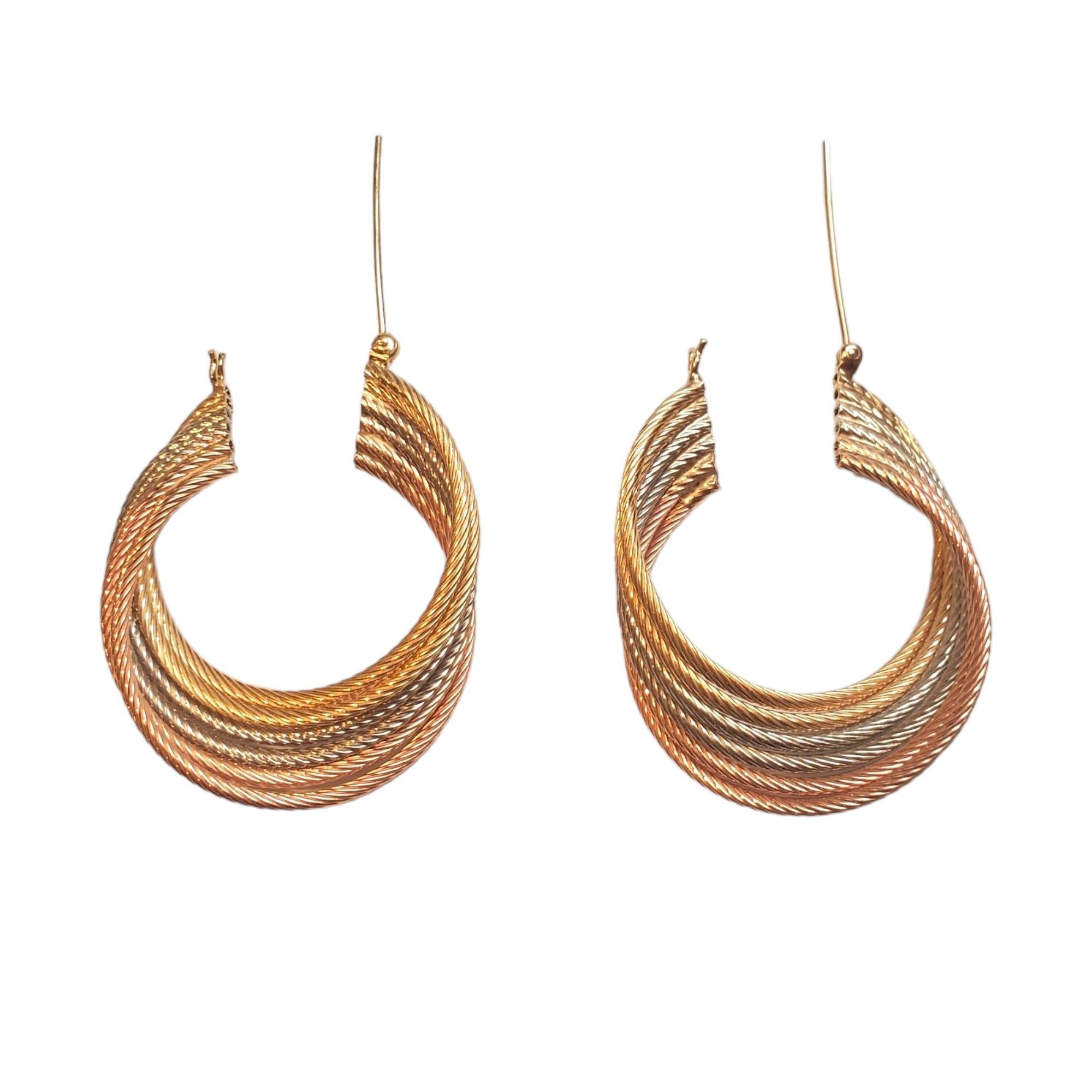 14K Tri-Color Gold Twist Hoops Earrings#17944 In Good Condition In Washington Depot, CT