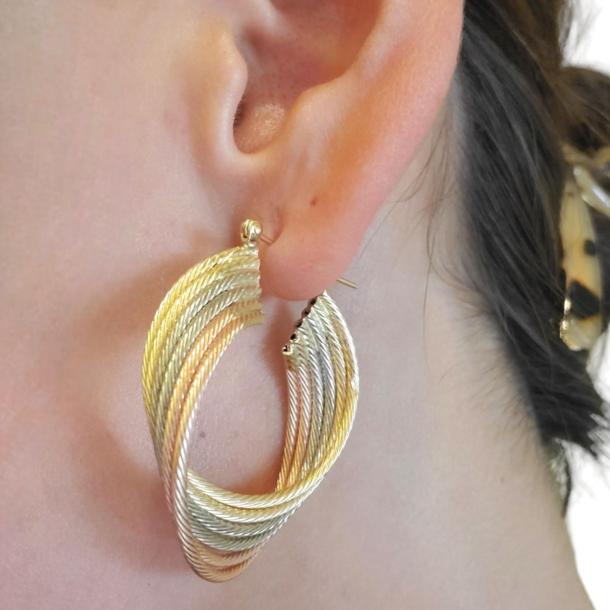 14K Tri-Color Gold Twist Hoops Earrings#17944 2