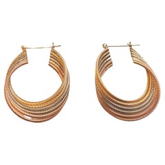14K Tri-Color Gold Twist Hoops Earrings#17944