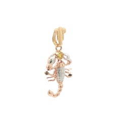 14k Tri Color Gold Yellow Diamond Detailed Scorpion Scorpio Zodiac Sign Pendant