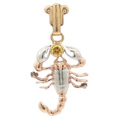 14k Tri Color Gold Yellow Diamond Detailed Scorpion Scorpio Zodiac Sign Pendant