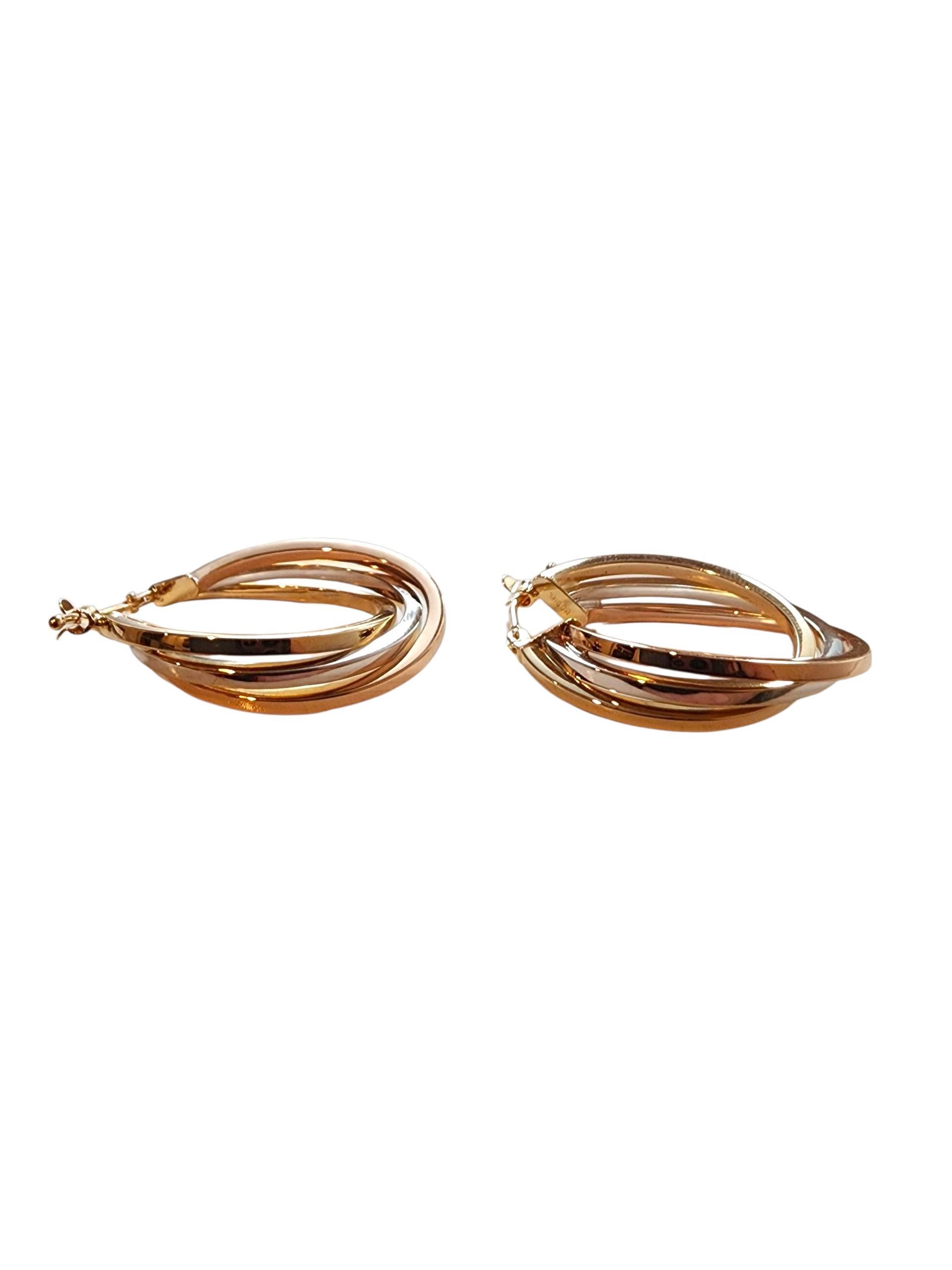 Women's 14K Tri-Color Triple Hoop Earrings #22789 For Sale