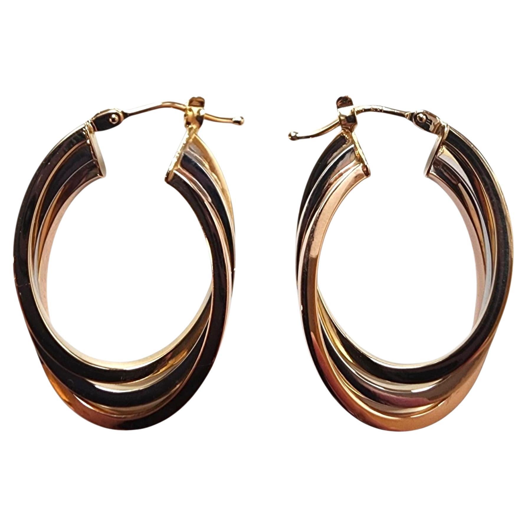 14K Tri-Color Triple Hoop Earrings #22789 For Sale