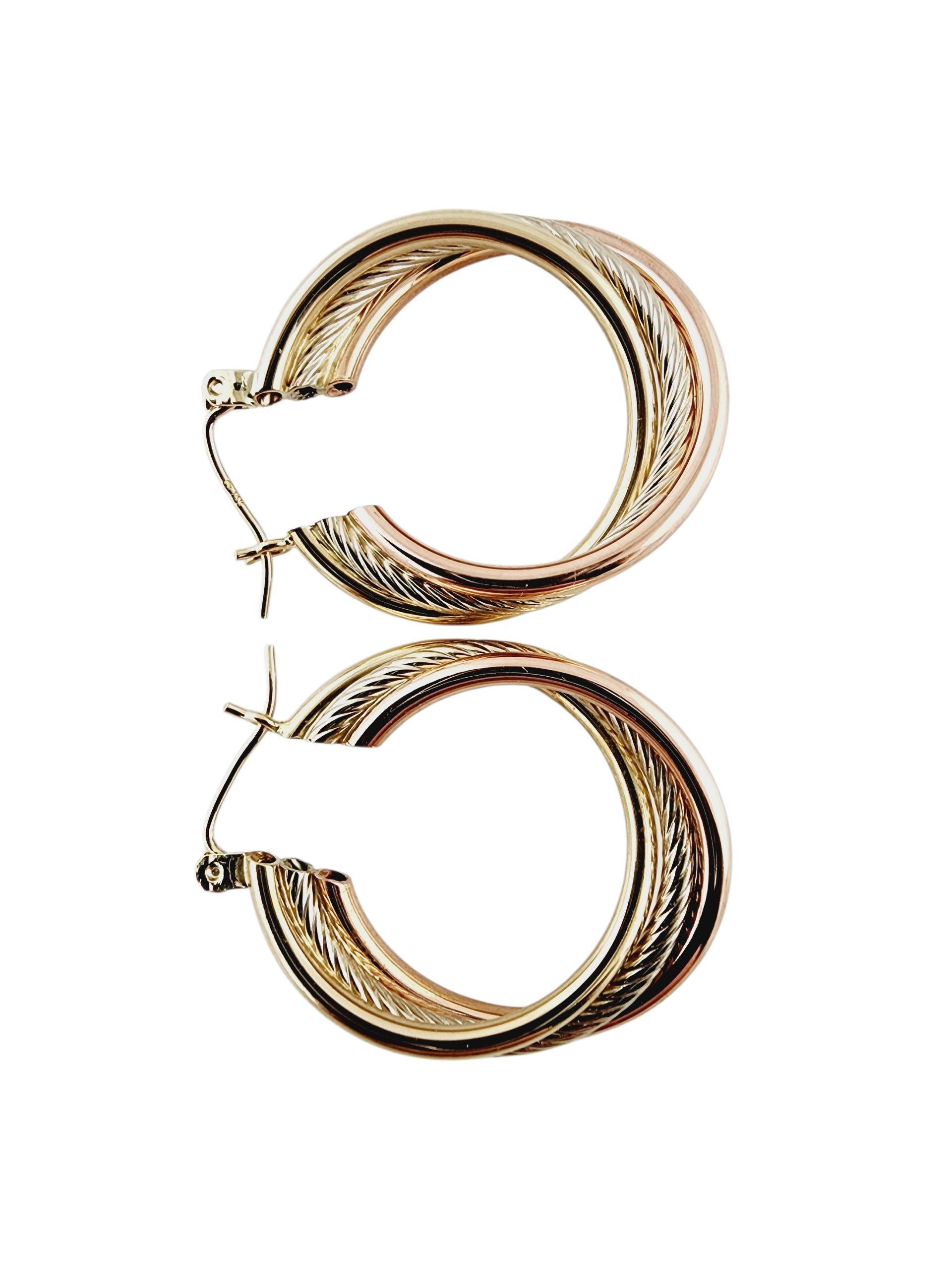 14k Tri-Color gedrehte Kabelohrringe

Das verschlungene, dreifarbige Kabel-Design in Gelb-, Rosé- und Weißgold verleiht ihnen Struktur und Tiefe und macht sie zum perfekten Statement für jedes Outfit.

Punze: 14k

Gewicht: 4g/ 2.6dwt

Größe: 30,1 mm