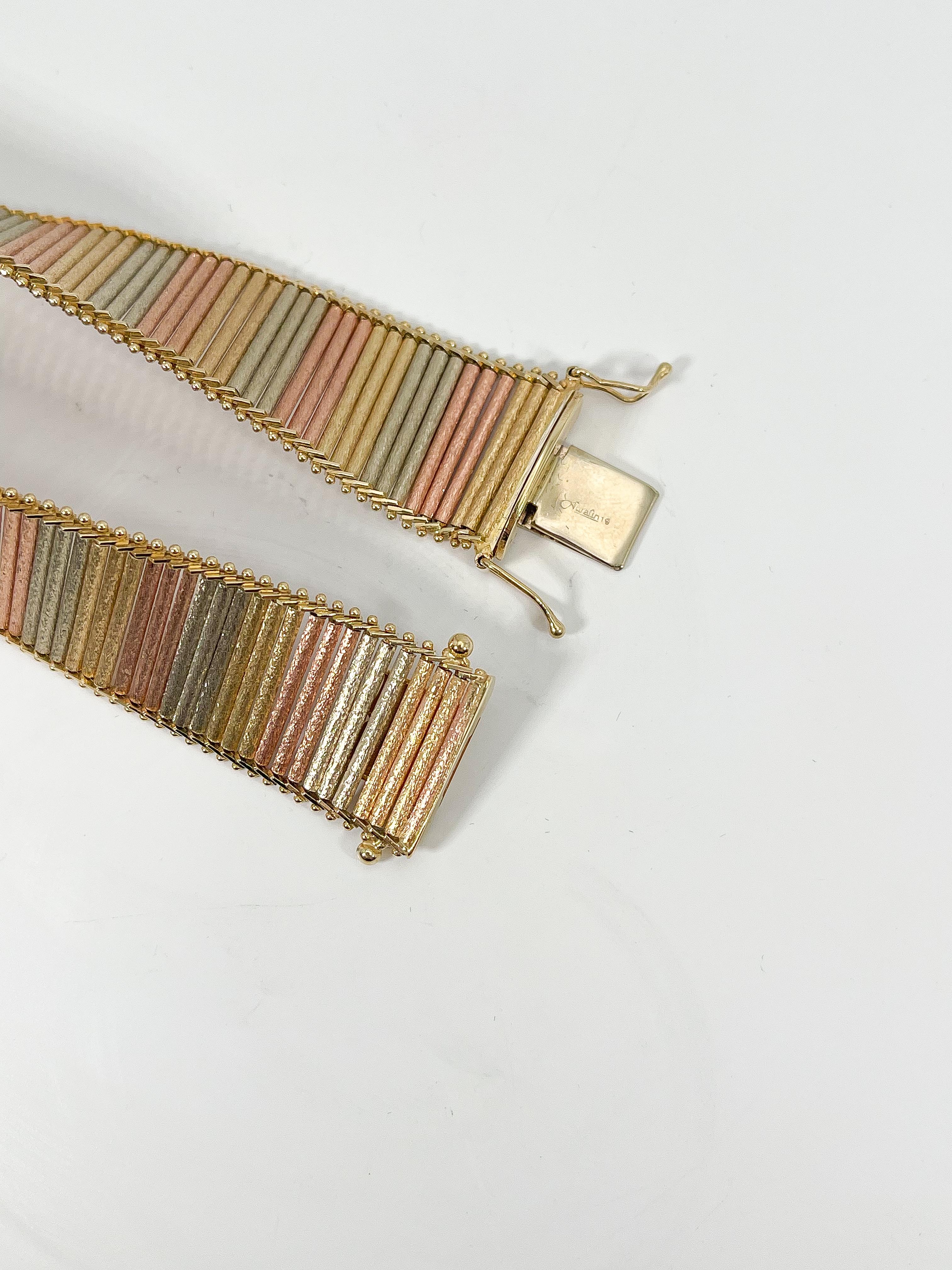 14K Tri-Color breites Armband Damen im Angebot