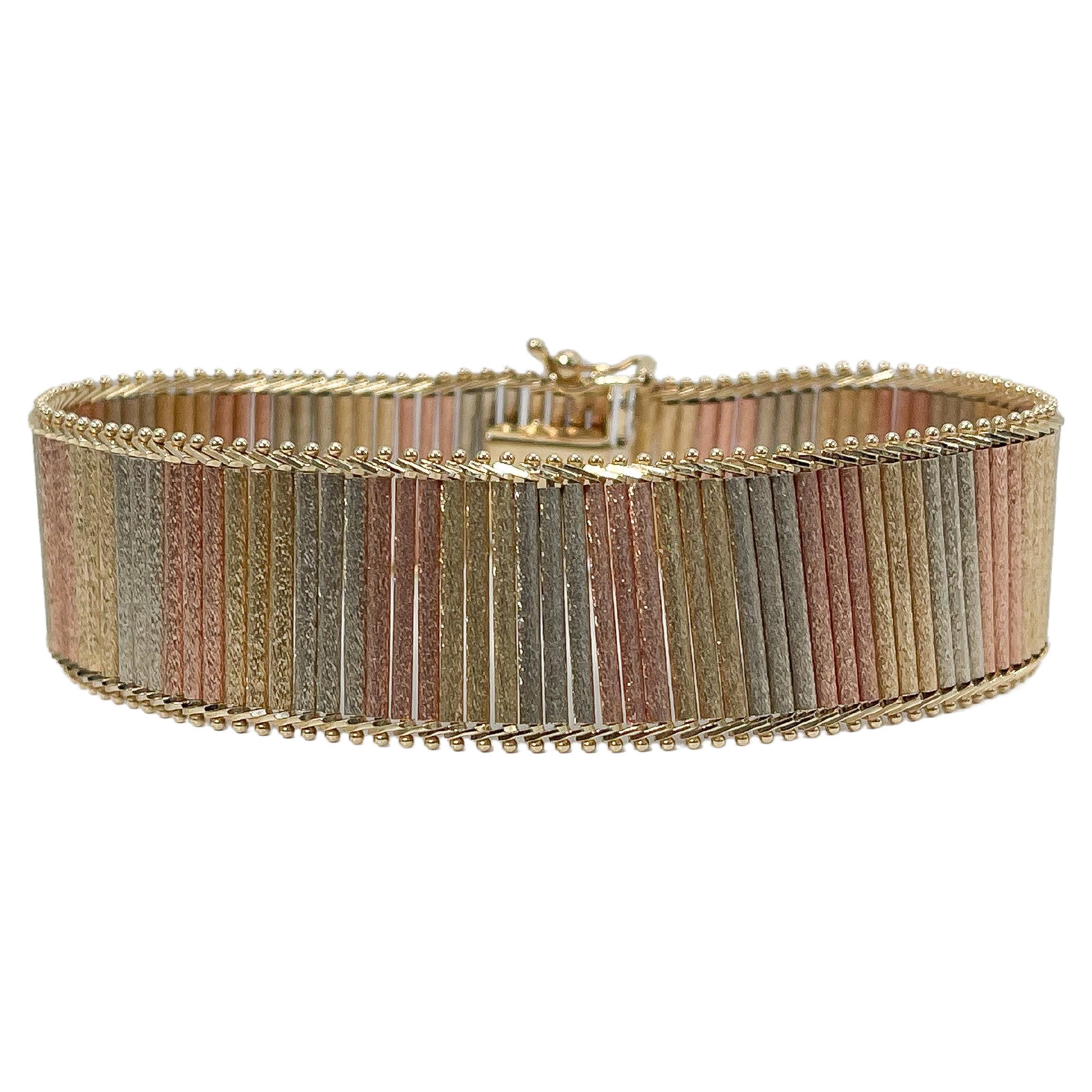 14K Tri-Color Wide Bracelet
