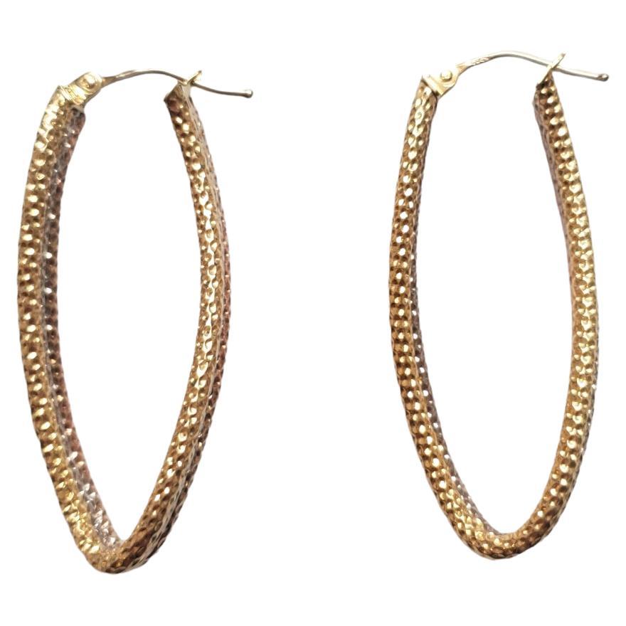 14K Tri Gold 3 Tone Twist Hoop Earrings For Sale