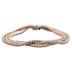 14k Tri Gold 7.90 Carat 3-Layer Colored Round-Cut Diamond Tennis Bracelet