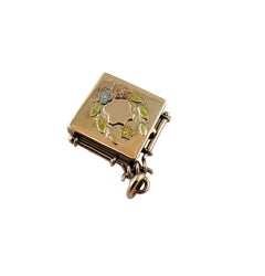 14K Tri Gold Square Locket Pendant Charm #15562