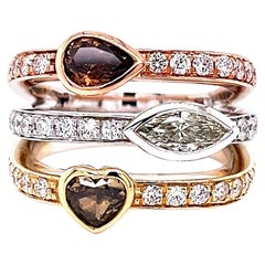 14k Tri-Tone Gold 2.57 Carat Fancy Diamond Triple Row Ring
