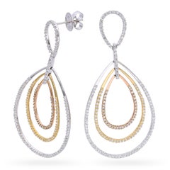 14k Tri Tone Gold and 4.06Ctw Diamond Drop Earrings