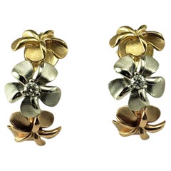 Boucles d'oreilles en or tricolore 14K et diamants avec fleurs #23091