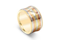 14K Tricolor Gold Wide Concave Plain Wedding Band Ring