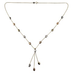 14K Tricolor Gold Pebble Y Drop Necklace #19074