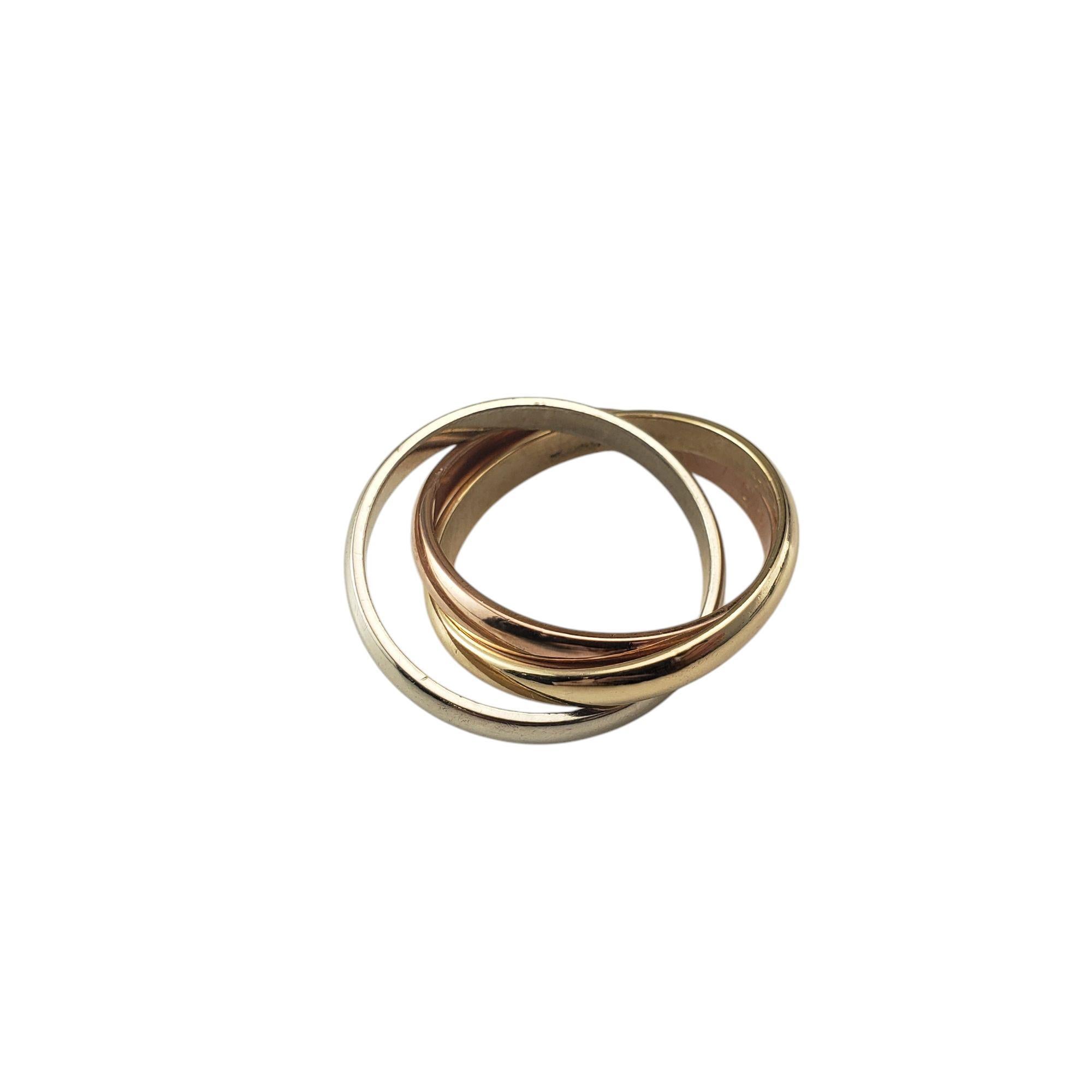 Contemporary 14K Tricolor Gold Rolling Trinity Ring Size 8.25 #21046 For Sale