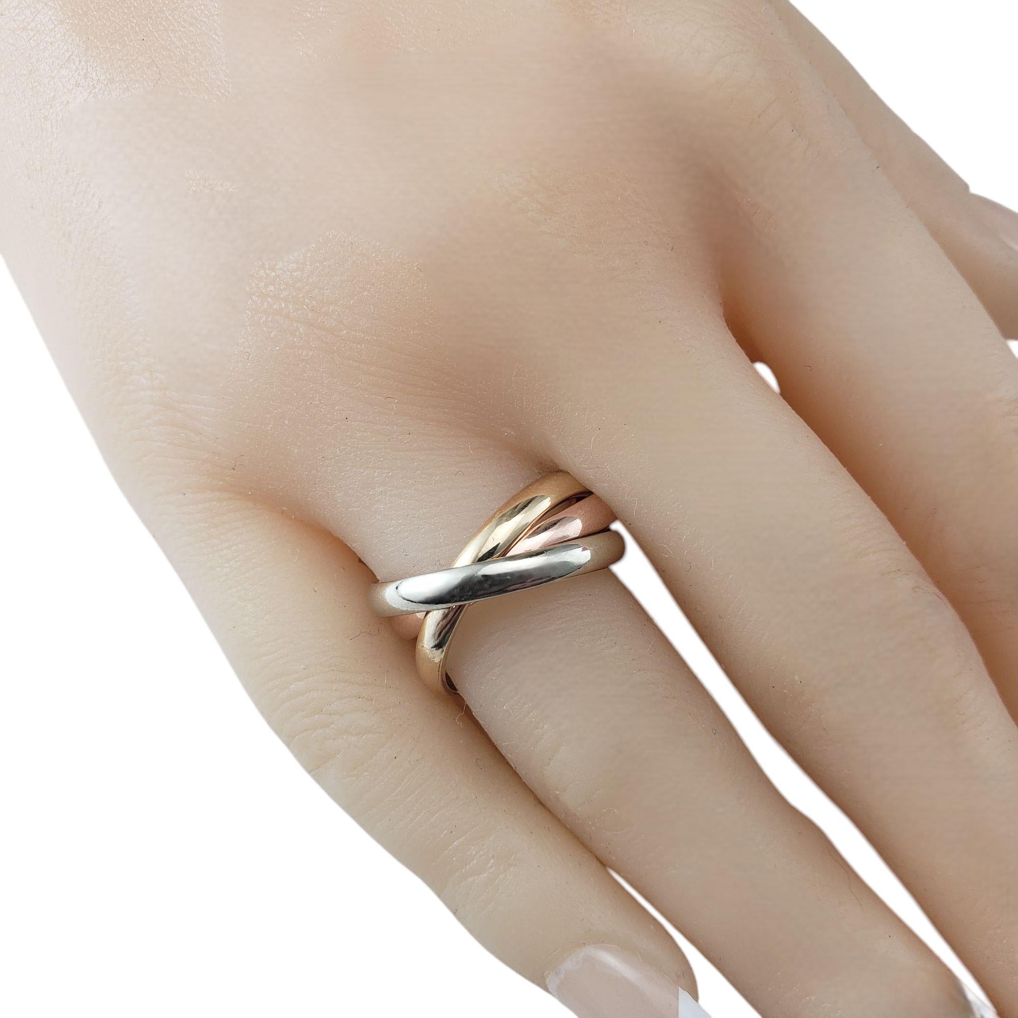 14K Tricolor Gold Rolling Trinity Ring Size 8.25 #21046 For Sale 1