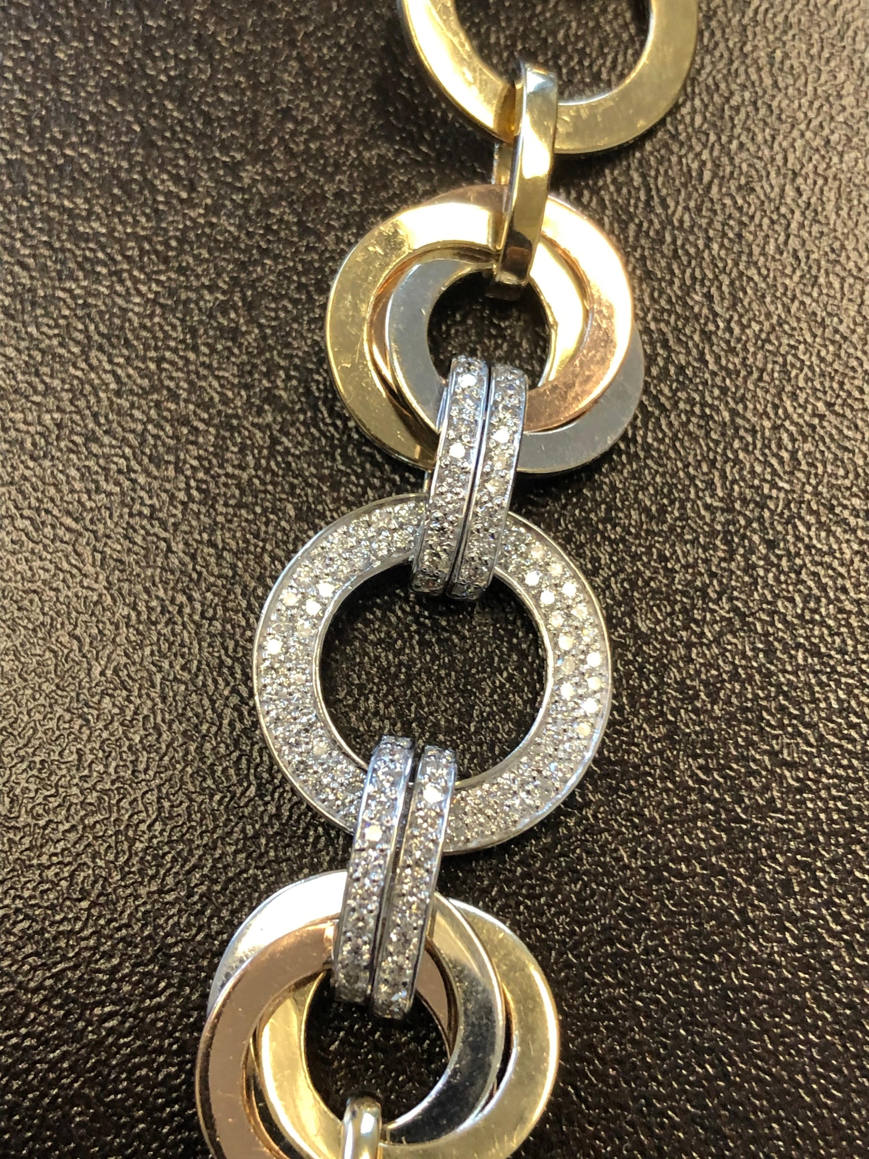 14 Karat Tricolor Link Diamond Bracelet For Sale 2