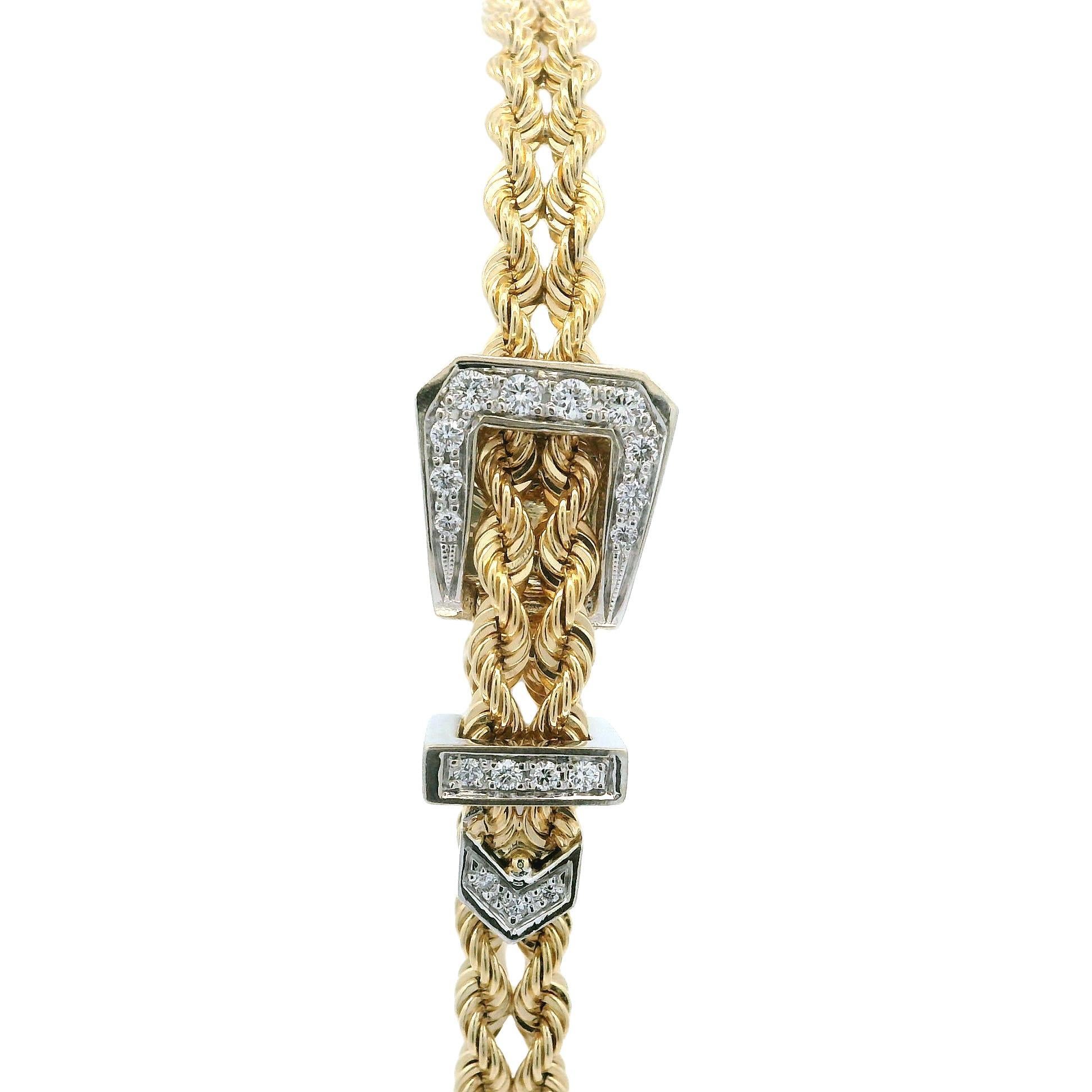 Pulsera de eslabones de doble cuerda con hebilla de oro TT de 14 quilates y 0,60 ctw de diamantes en venta 5