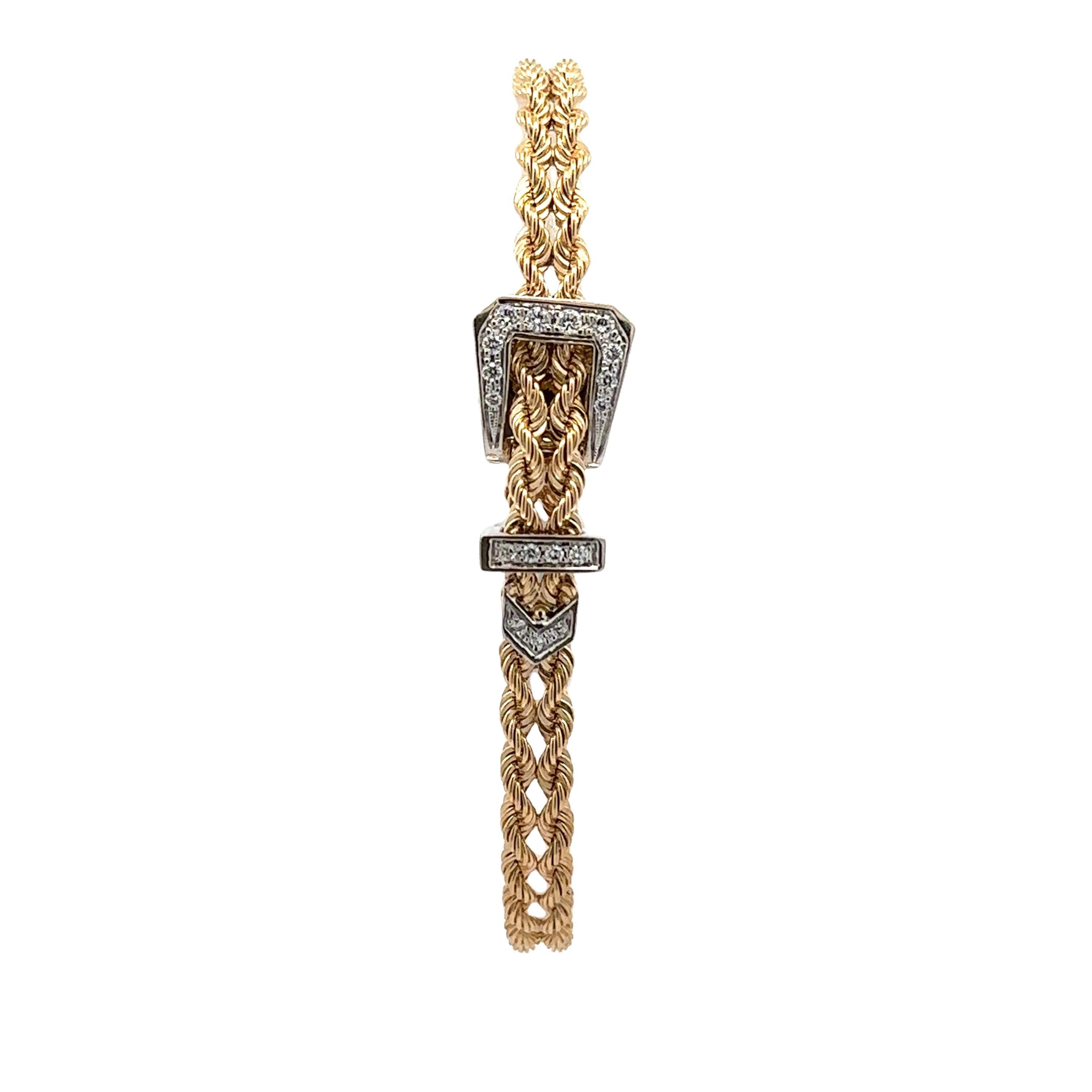 Pulsera de eslabones de doble cuerda con hebilla de oro TT de 14 quilates y 0,60 ctw de diamantes Corte brillante en venta