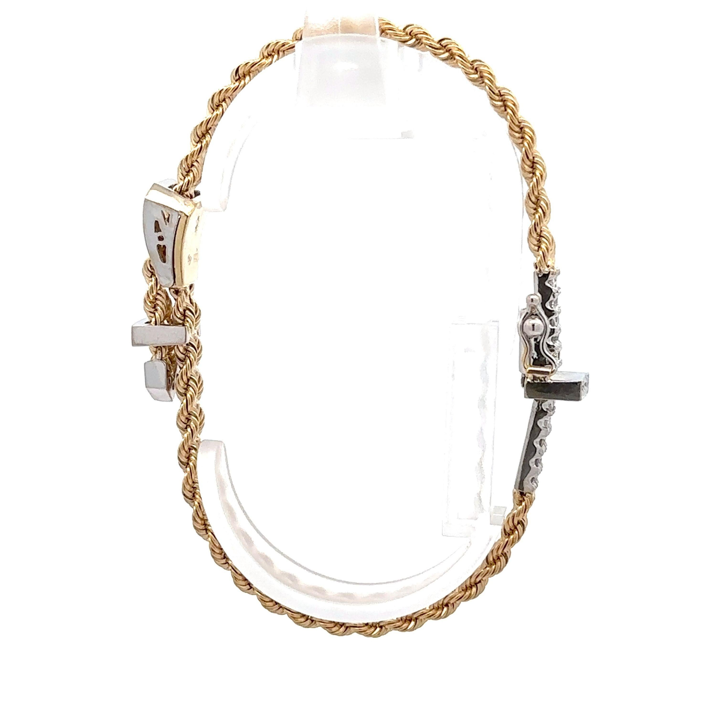 Pulsera de eslabones de doble cuerda con hebilla de oro TT de 14 quilates y 0,60 ctw de diamantes en Excelente estado para la venta en Montclair, NJ