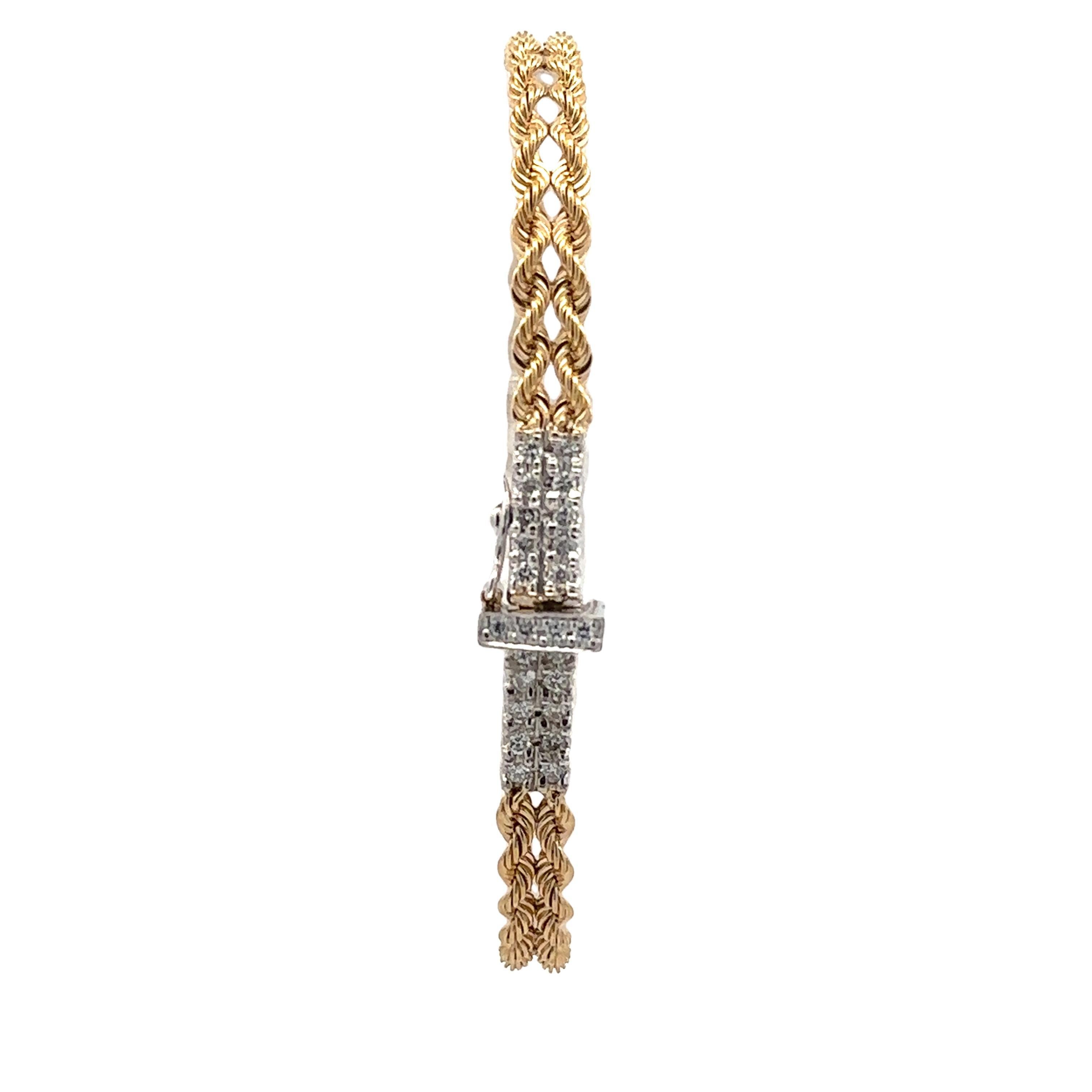 De las mujeres Pulsera de eslabones de doble cuerda con hebilla de oro TT de 14 quilates y 0,60 ctw de diamantes en venta