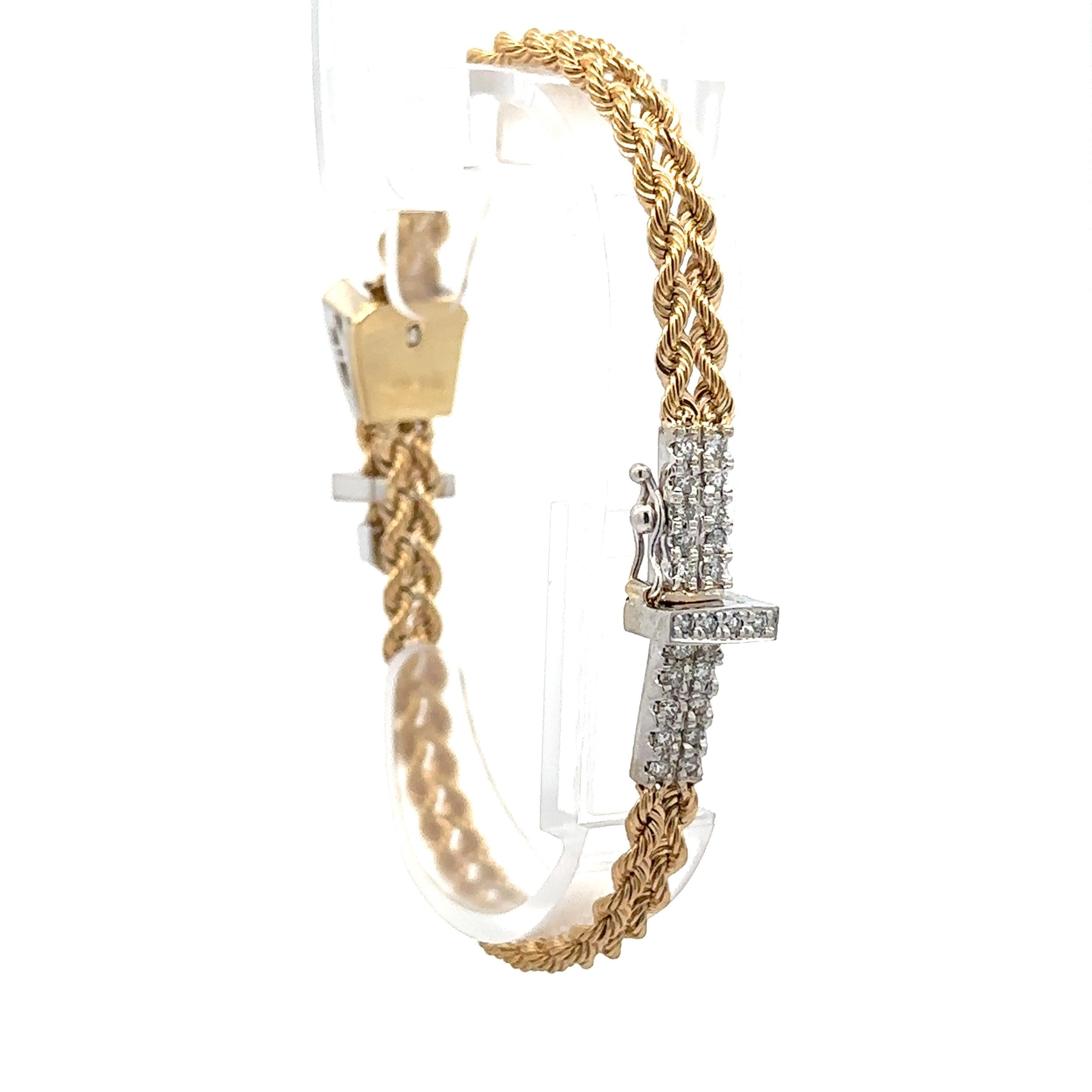 Pulsera de eslabones de doble cuerda con hebilla de oro TT de 14 quilates y 0,60 ctw de diamantes en venta 1