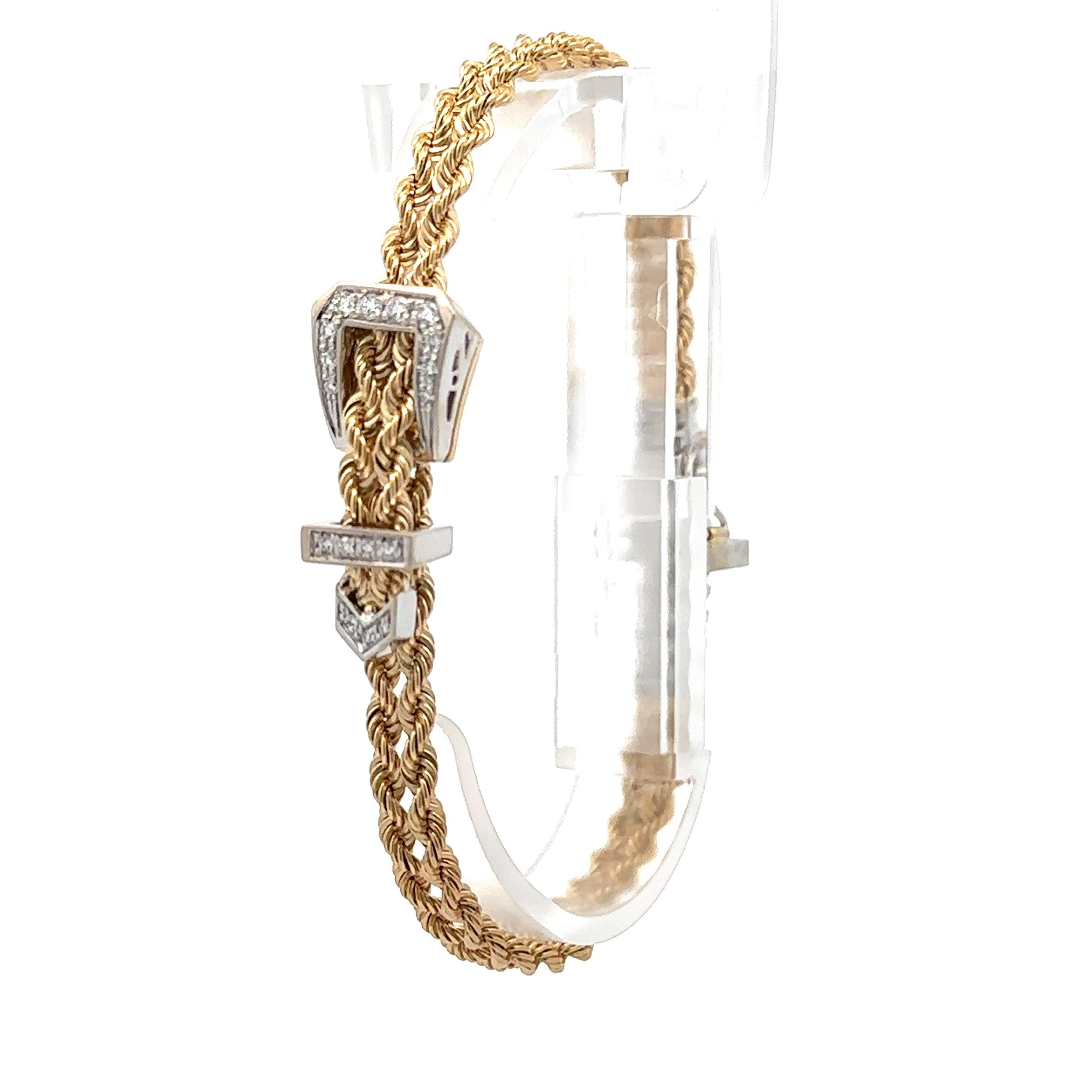 Pulsera de eslabones de doble cuerda con hebilla de oro TT de 14 quilates y 0,60 ctw de diamantes en venta 2