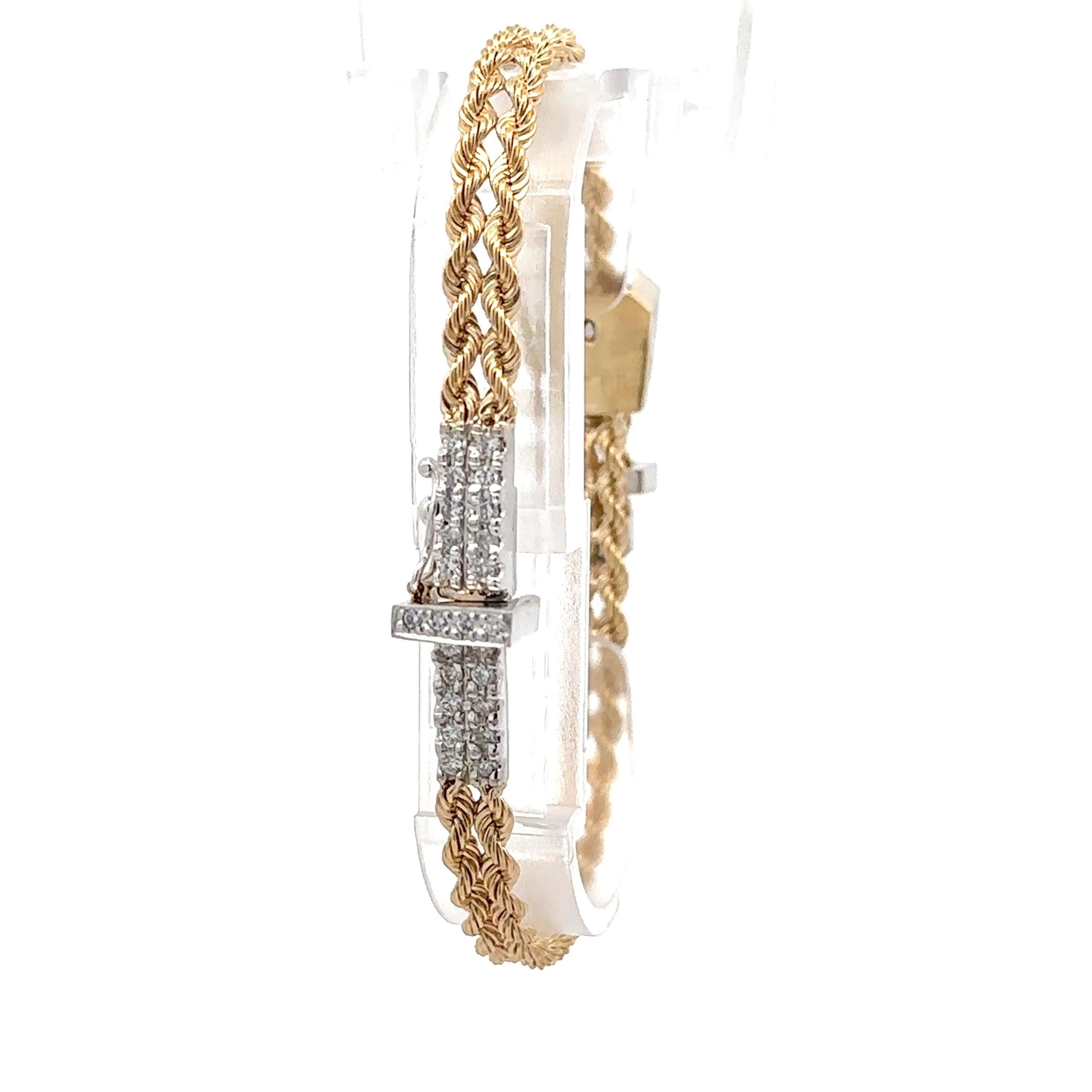 Pulsera de eslabones de doble cuerda con hebilla de oro TT de 14 quilates y 0,60 ctw de diamantes en venta 3