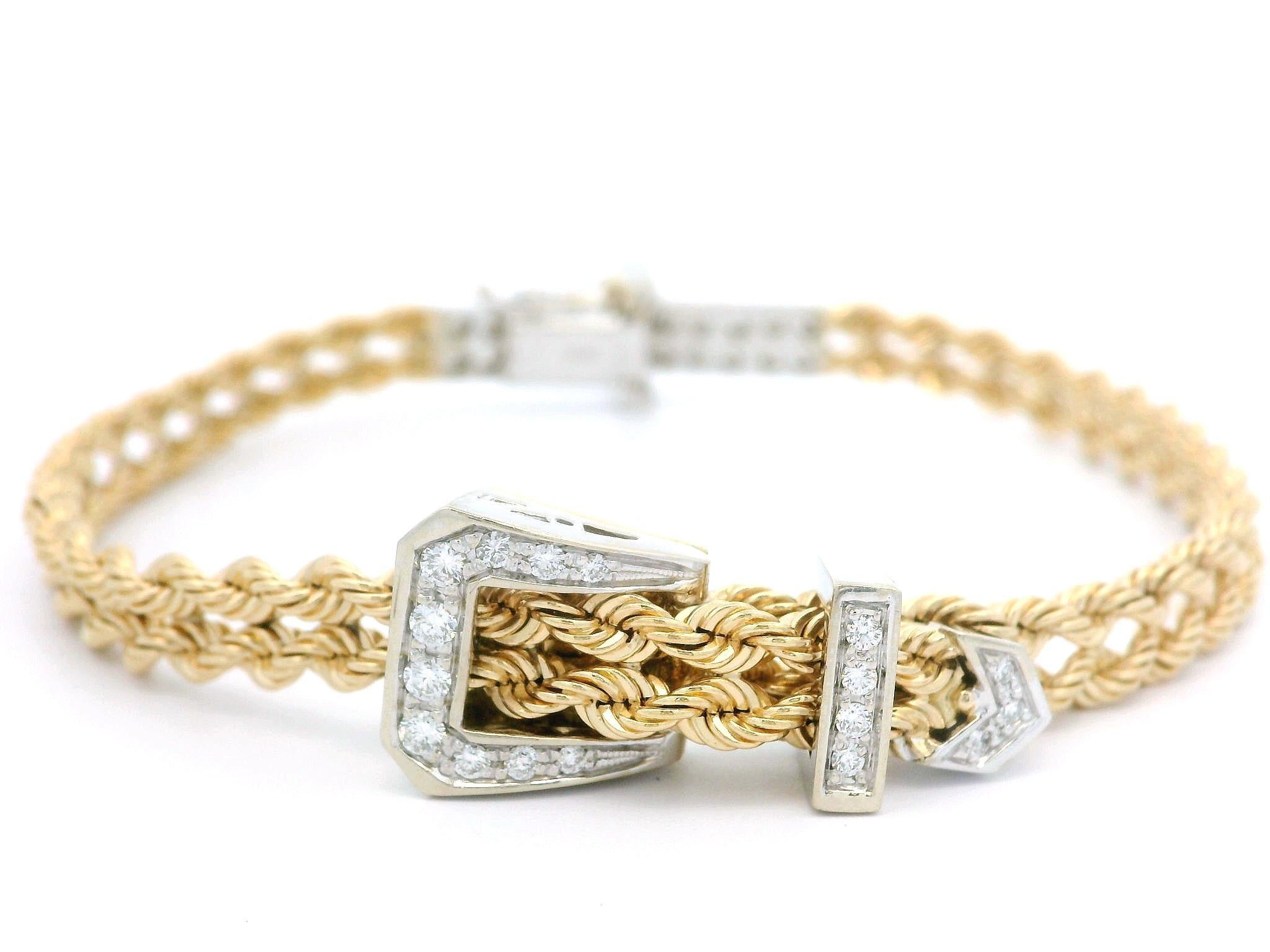 Pulsera de eslabones de doble cuerda con hebilla de oro TT de 14 quilates y 0,60 ctw de diamantes en venta 4