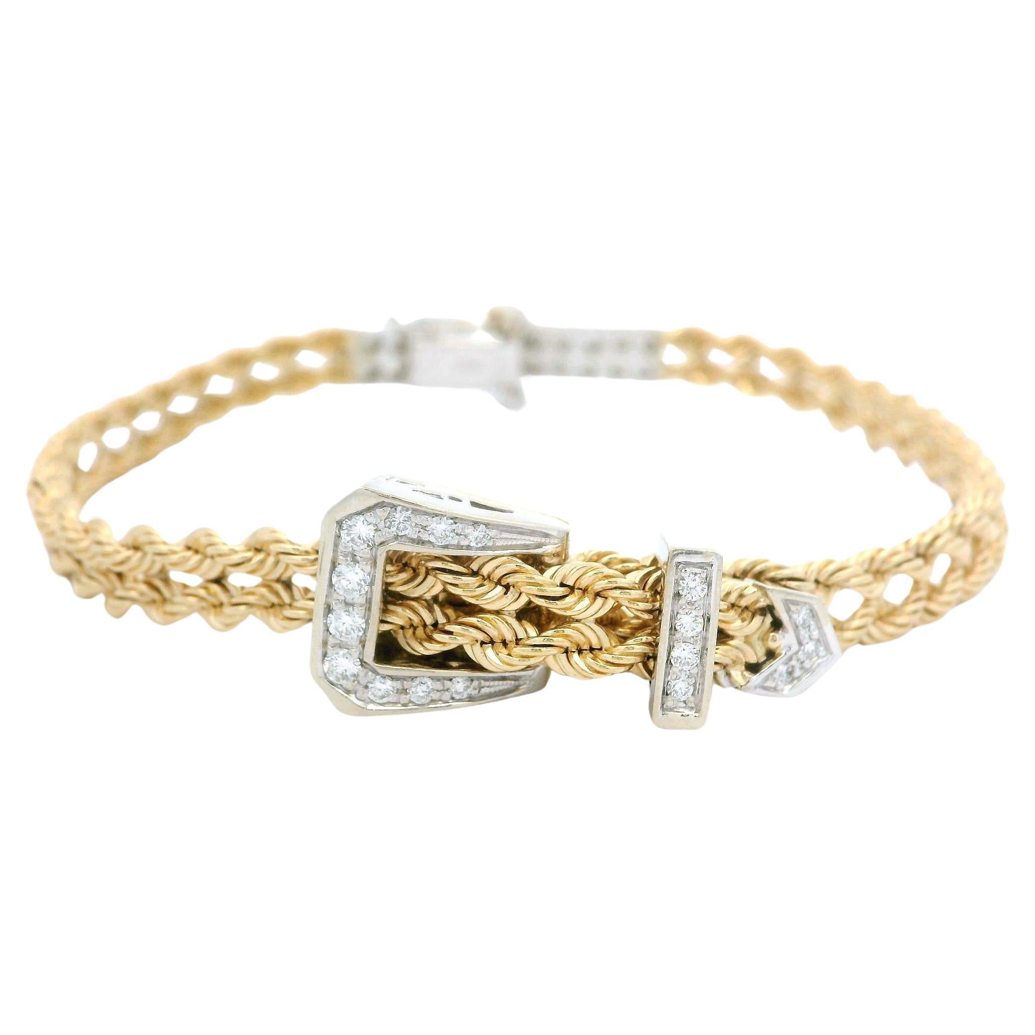 Pulsera de eslabones de doble cuerda con hebilla de oro TT de 14 quilates y 0,60 ctw de diamantes en venta